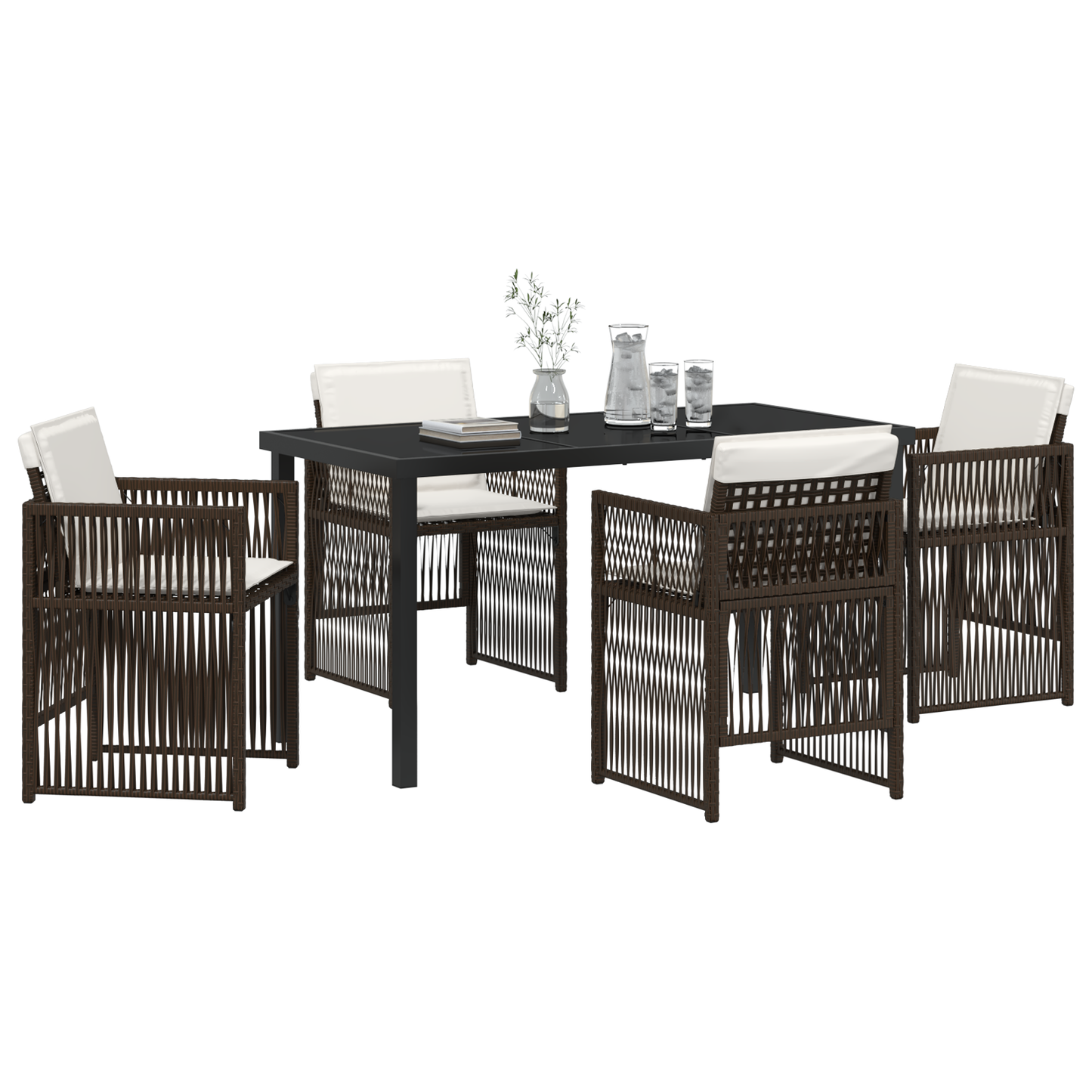 5 Piece Garden Dining Set with Cushions Brown Poly Rattan
