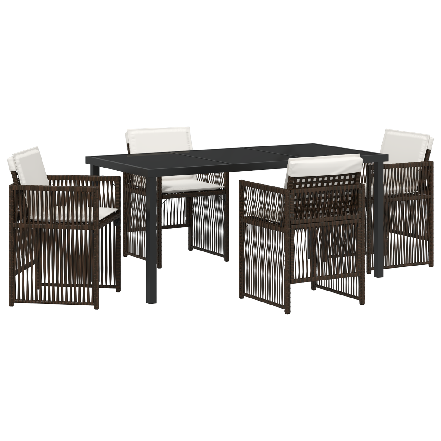5 Piece Garden Dining Set with Cushions Brown Poly Rattan