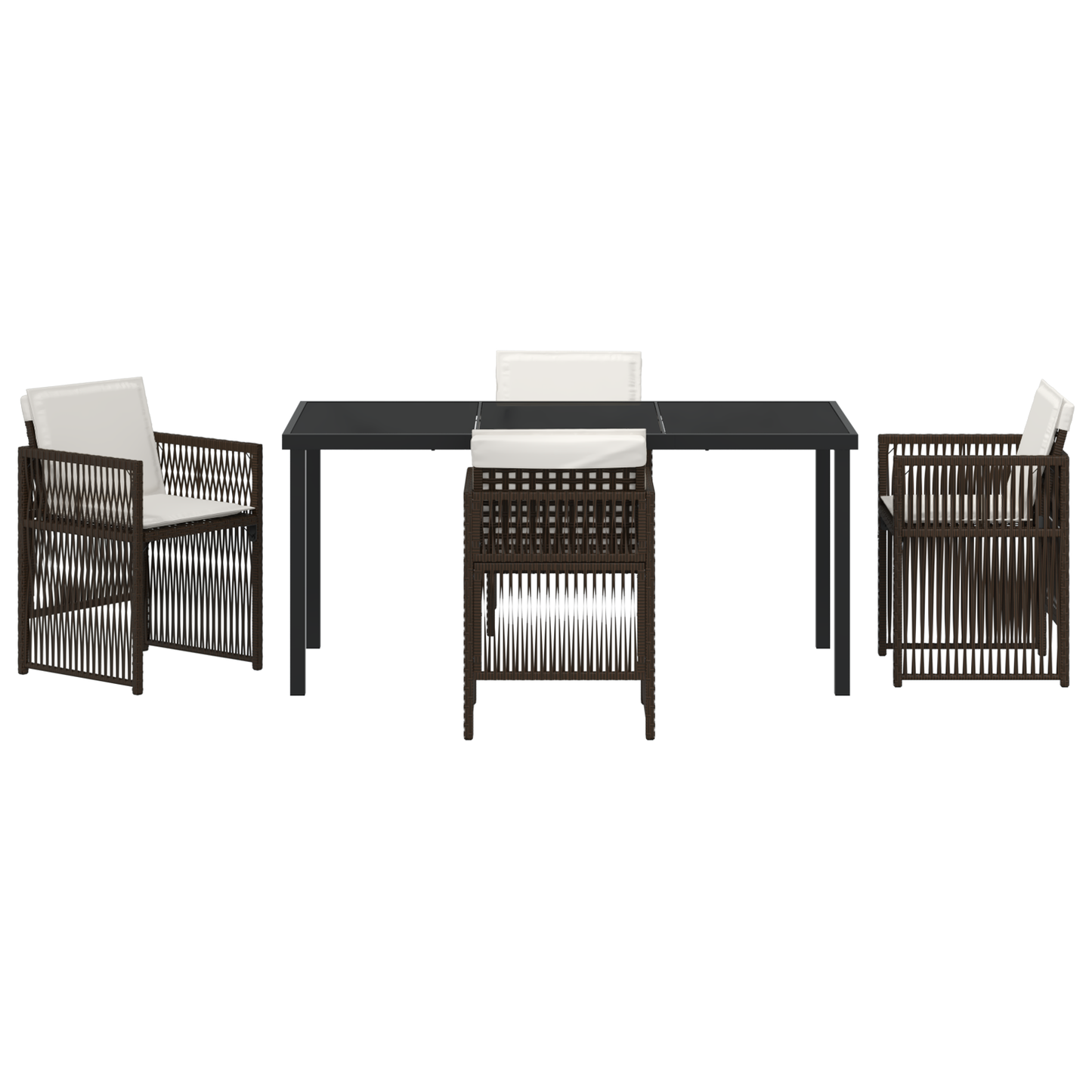 5 Piece Garden Dining Set with Cushions Brown Poly Rattan