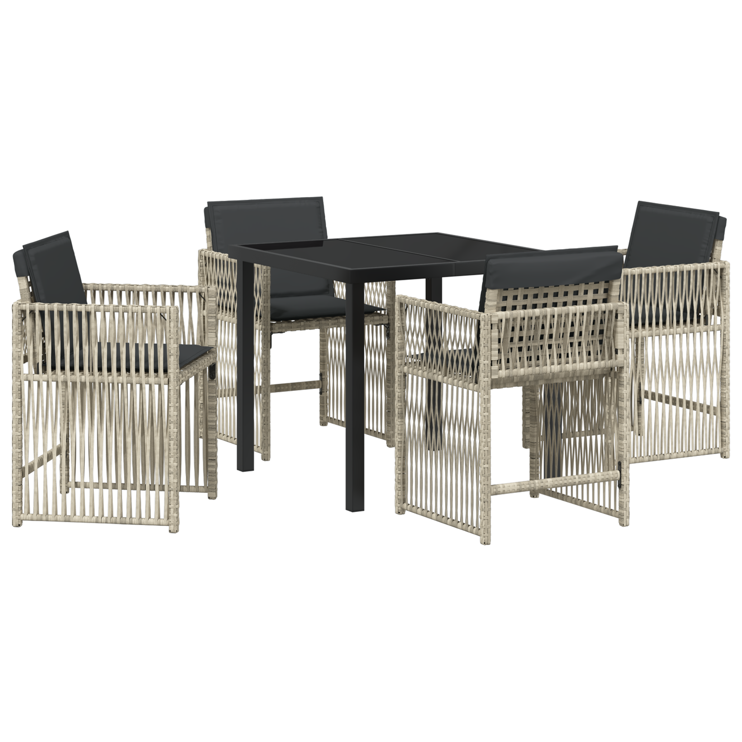 5 Piece Garden Dining Set with Cushions Light Grey Poly Rattan
