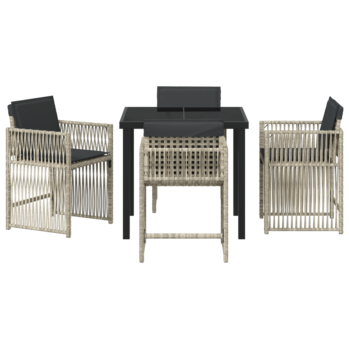 5 Piece Garden Dining Set with Cushions Light Grey Poly Rattan