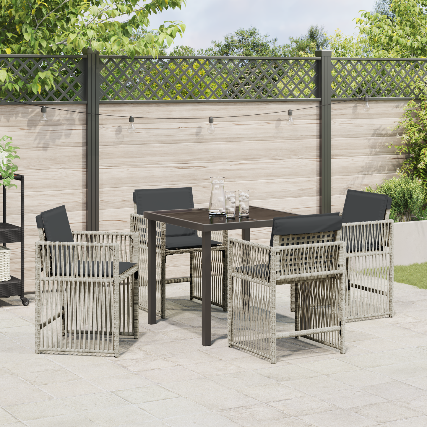5 Piece Garden Dining Set with Cushions Light Grey Poly Rattan