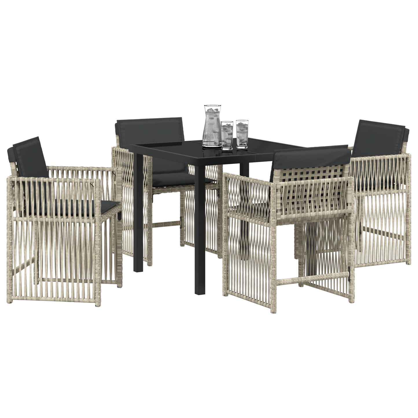 5 Piece Garden Dining Set with Cushions Light Grey Poly Rattan