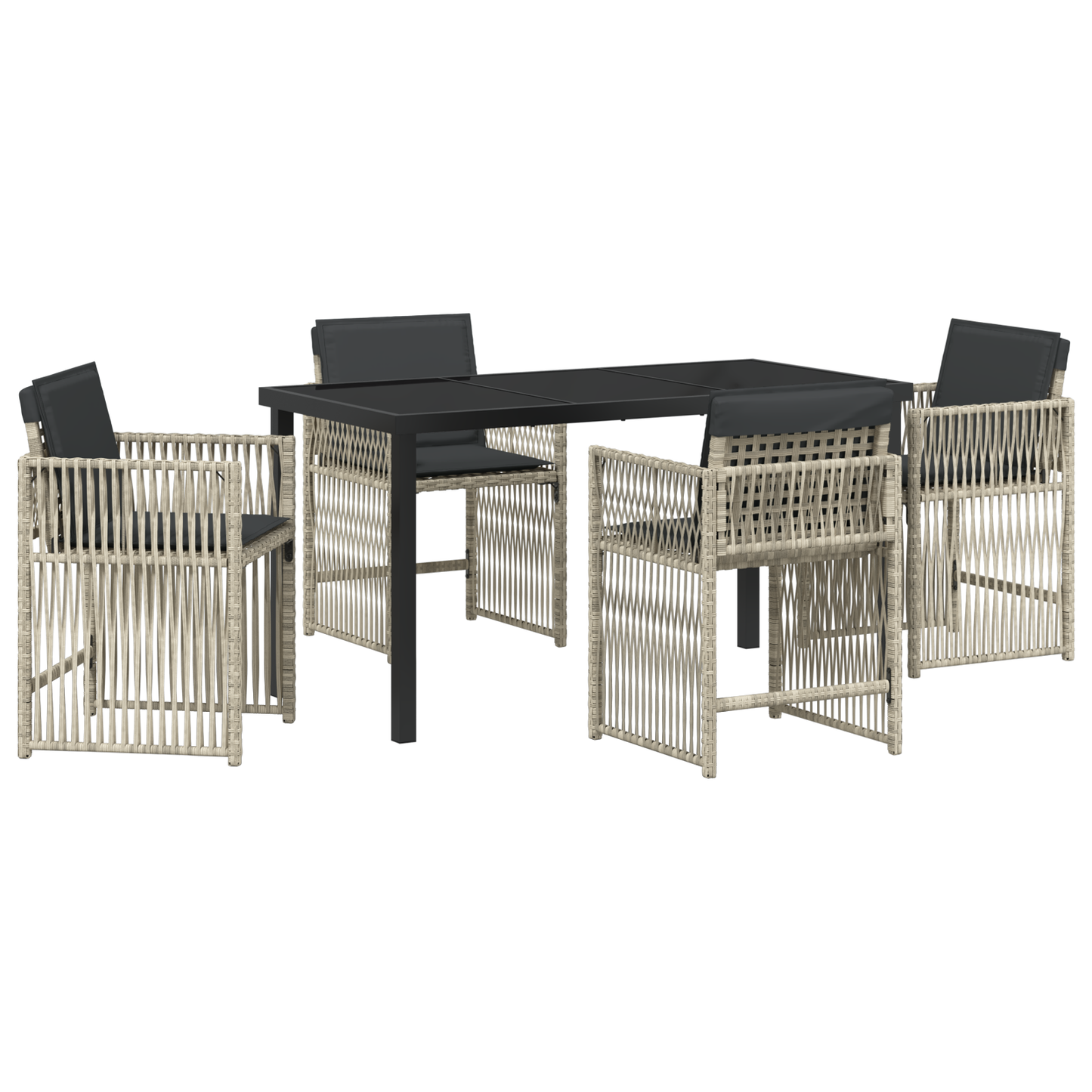 5 Piece Garden Dining Set with Cushions Light Grey Poly Rattan