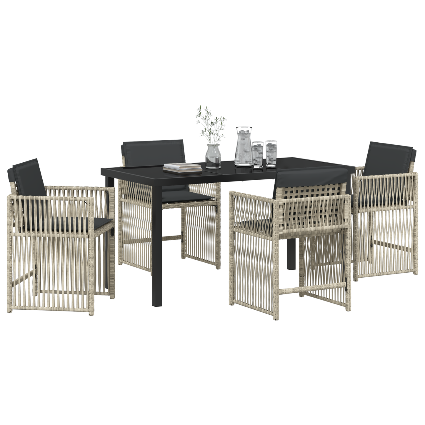 5 Piece Garden Dining Set with Cushions Light Grey Poly Rattan