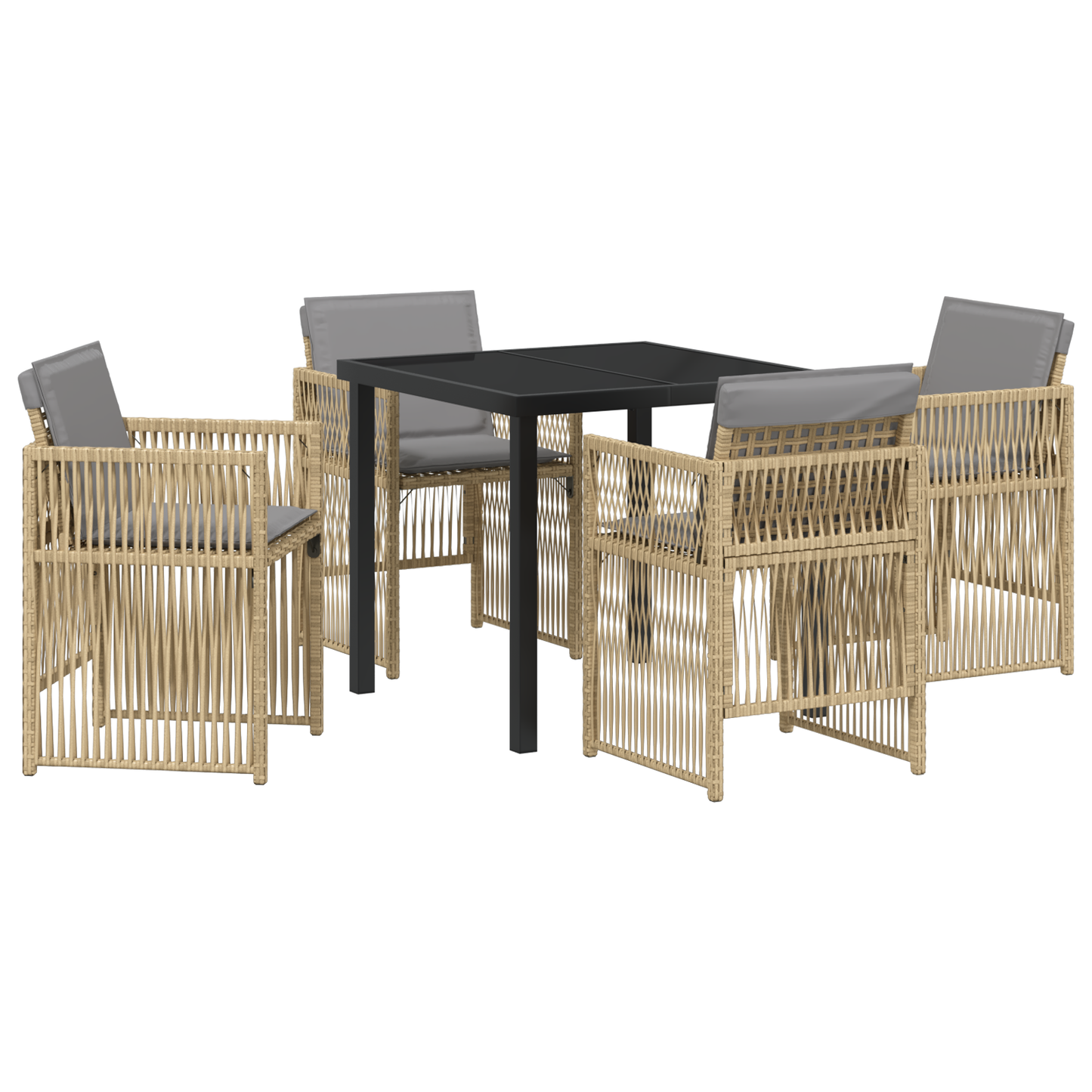 5 Piece Garden Dining Set with Cushions Beige Poly Rattan