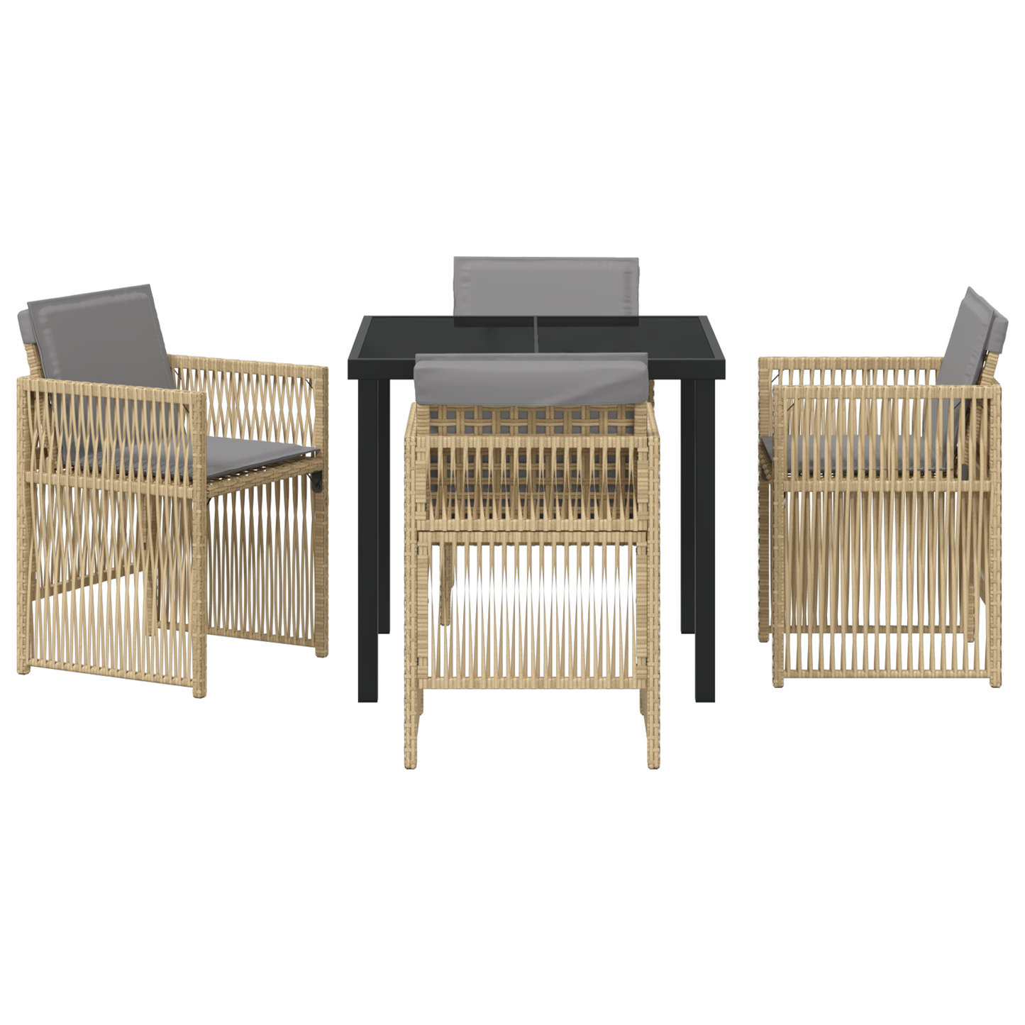 5 Piece Garden Dining Set with Cushions Beige Poly Rattan