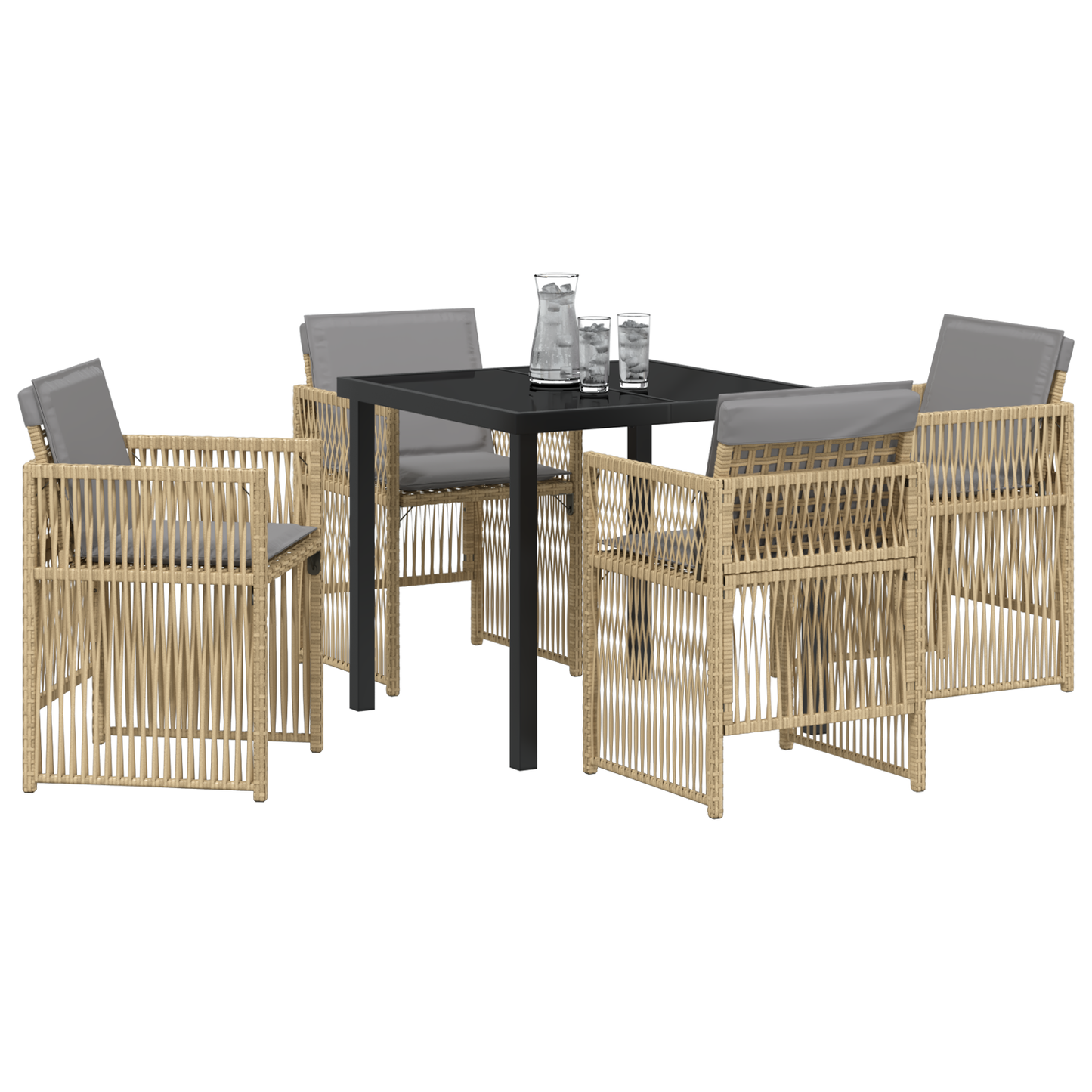 5 Piece Garden Dining Set with Cushions Beige Poly Rattan