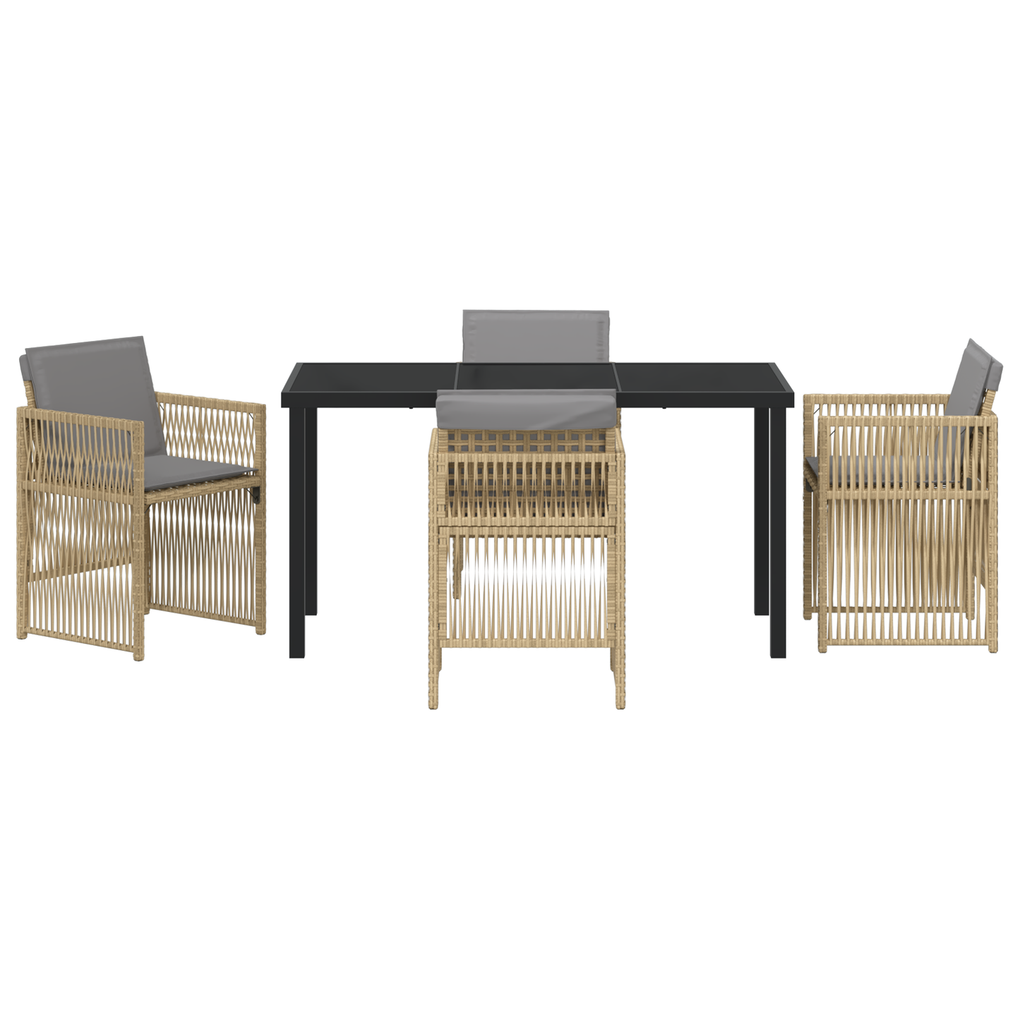 5 Piece Garden Dining Set with Cushions in Beige Poly Rattan