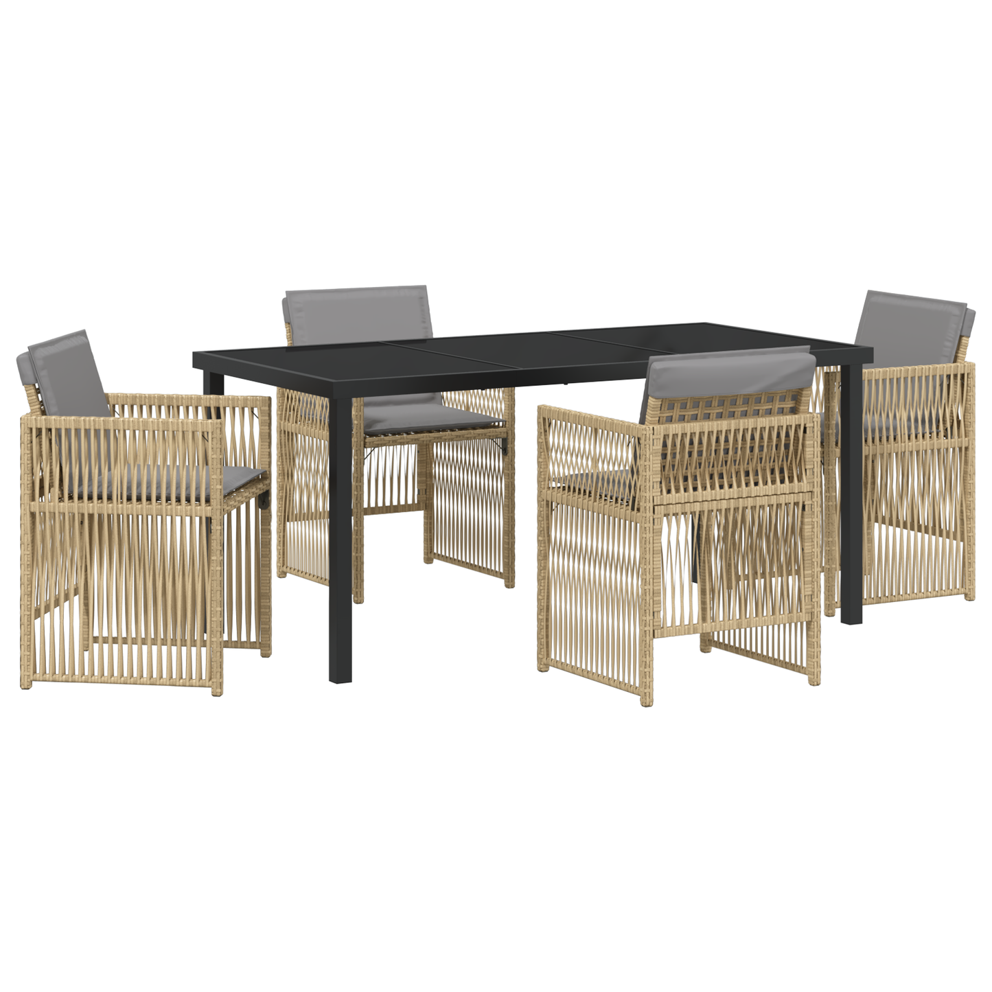 5 Piece Garden Dining Set with Cushions Beige Poly Rattan