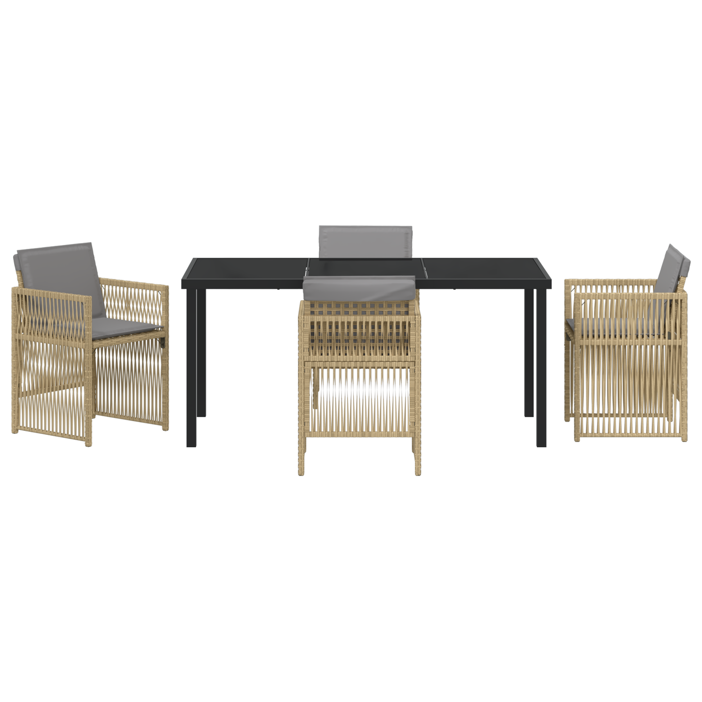 5 Piece Garden Dining Set with Cushions Beige Poly Rattan