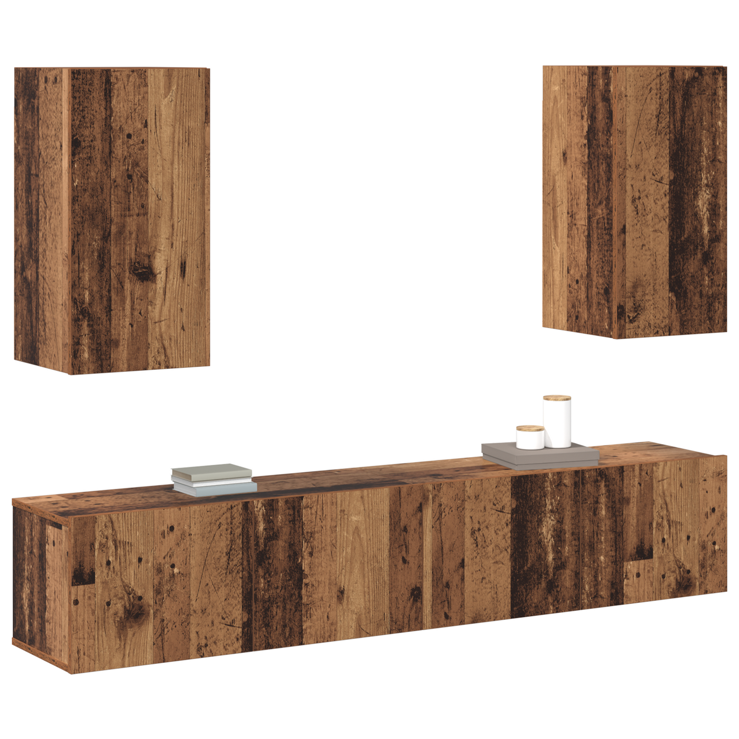 4 Piece TV Cabinet Set Wall-mounted Old Wood Engineered Wood