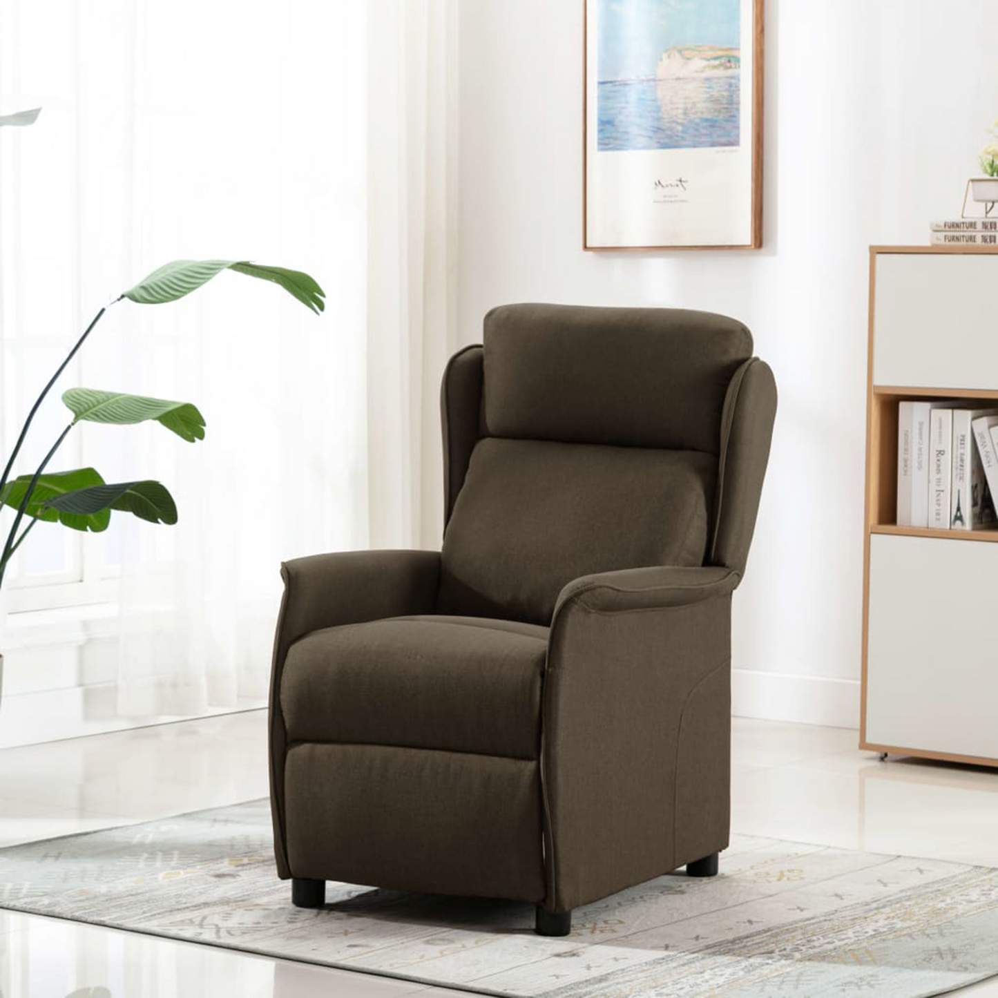 Massage Recliner Chair Brown Fabric