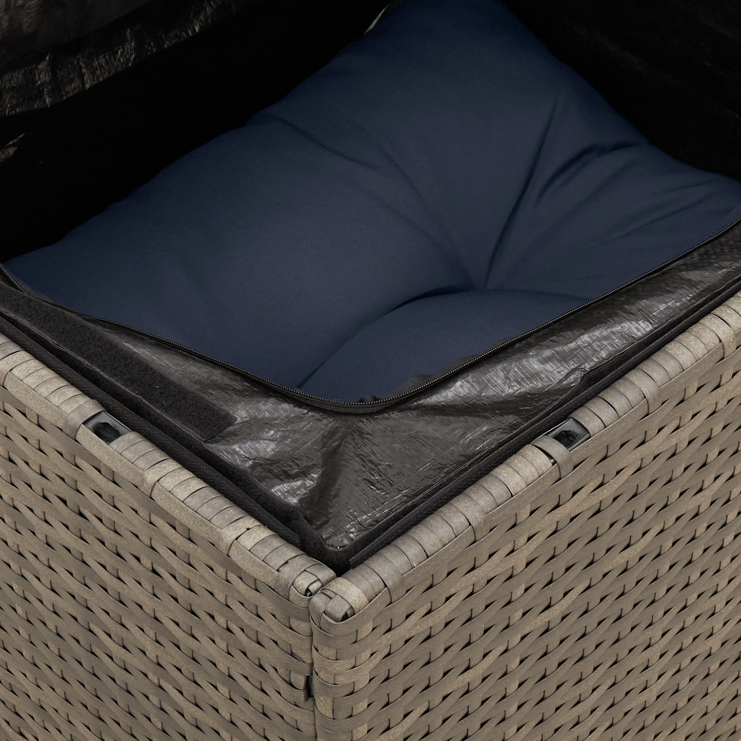 Garden Sofa Dark Blue Rattan, Polyester Large