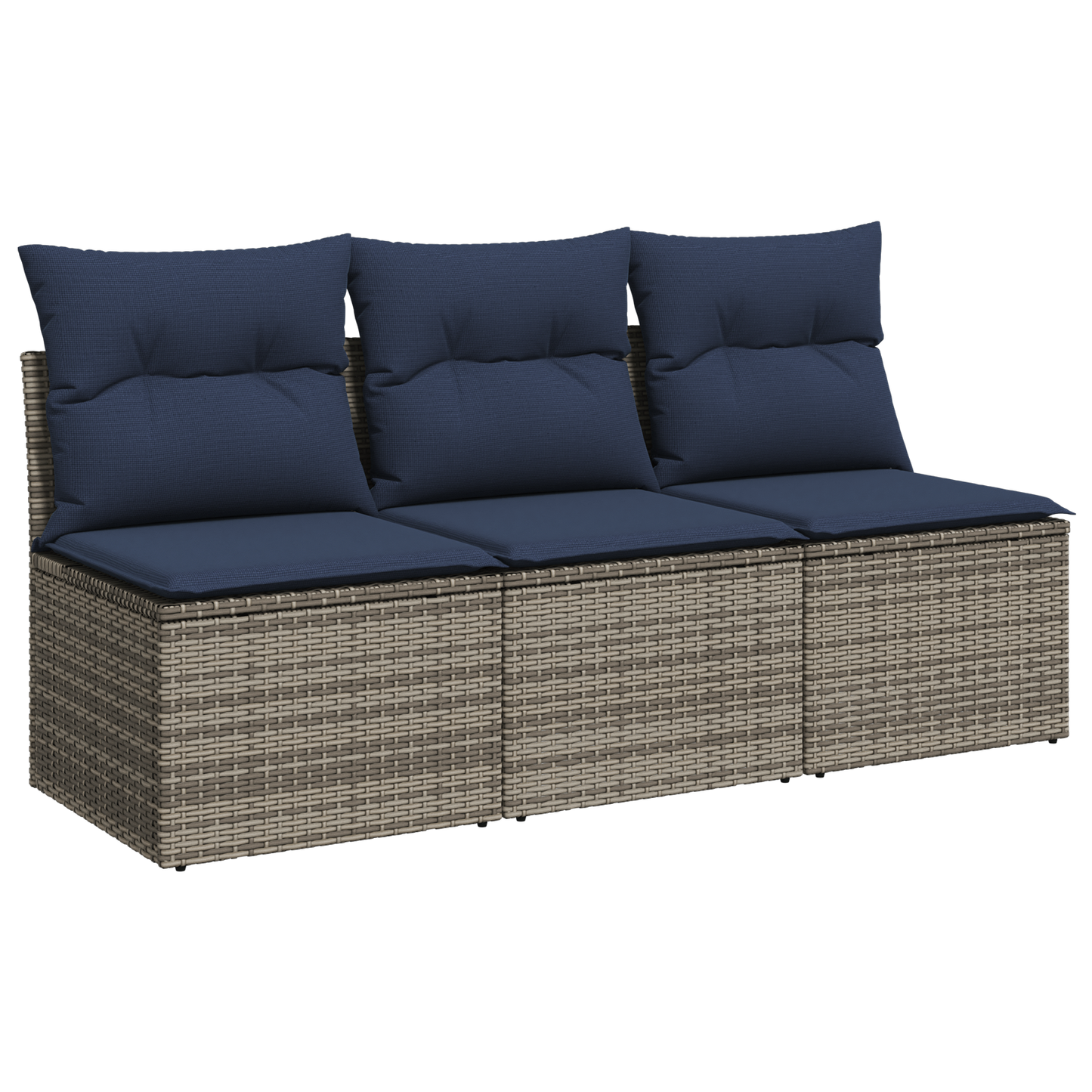 Garden Sofa Dark Blue Rattan, Polyester Large