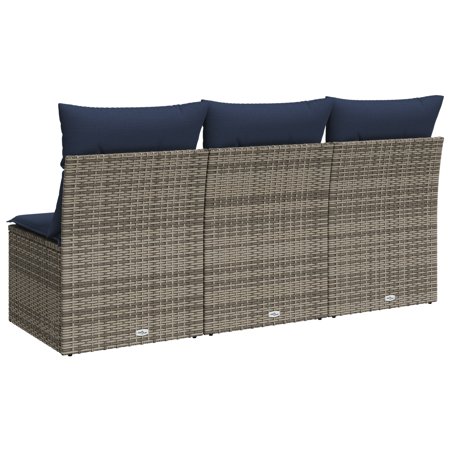 Garden Sofa Dark Blue Rattan, Polyester Large
