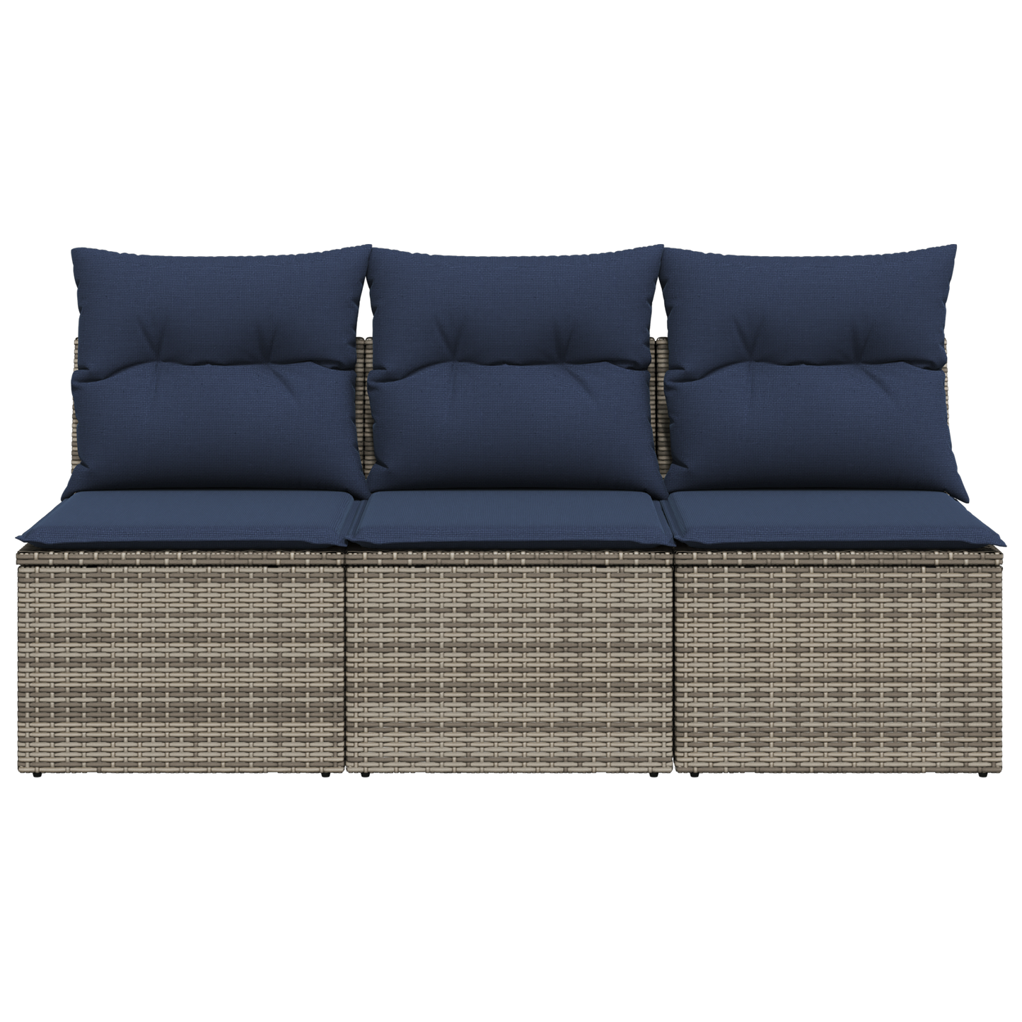 Garden Sofa Dark Blue Rattan, Polyester Large