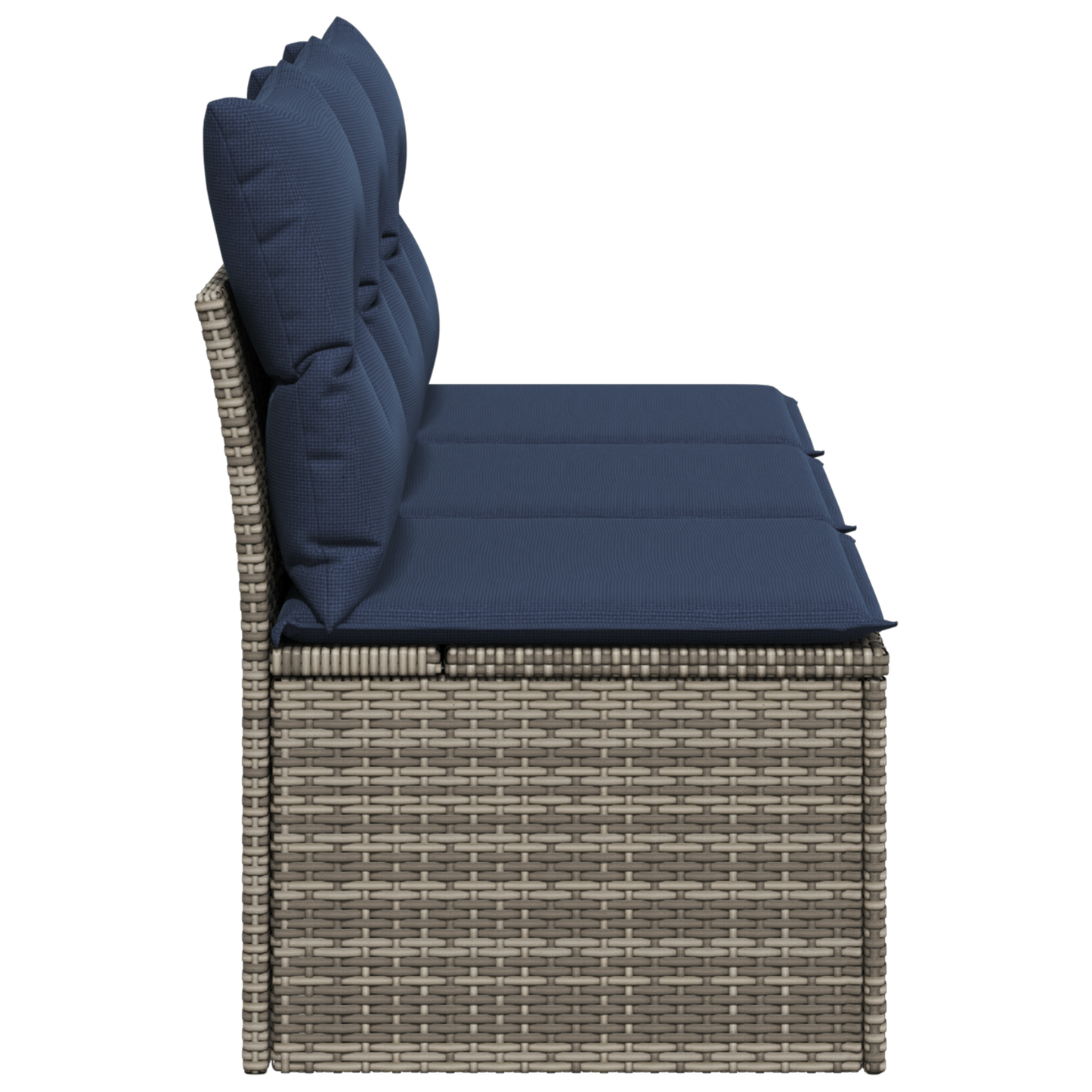 Garden Sofa Dark Blue Rattan, Polyester Large