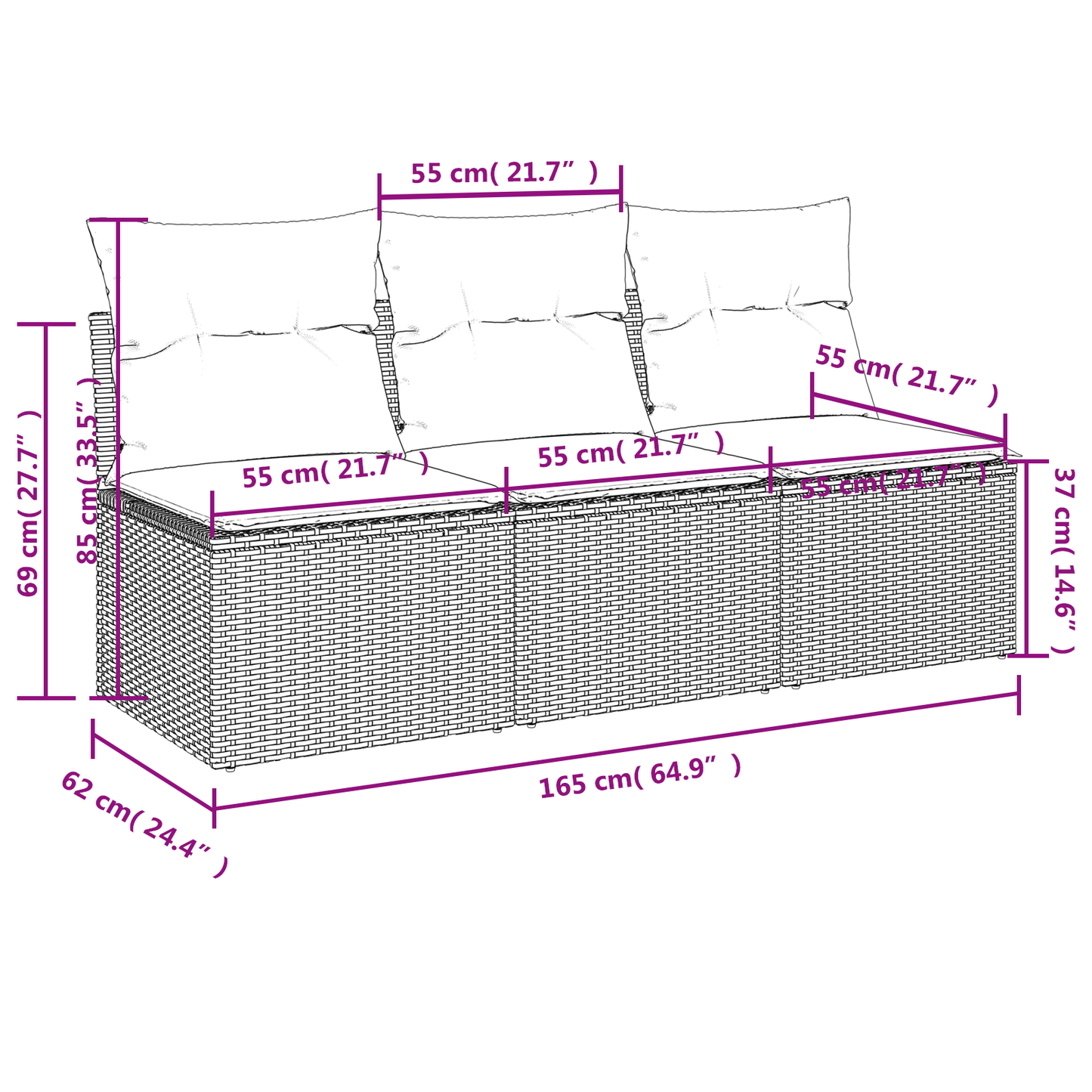 Garden Sofa Dark Blue Rattan, Polyester Large