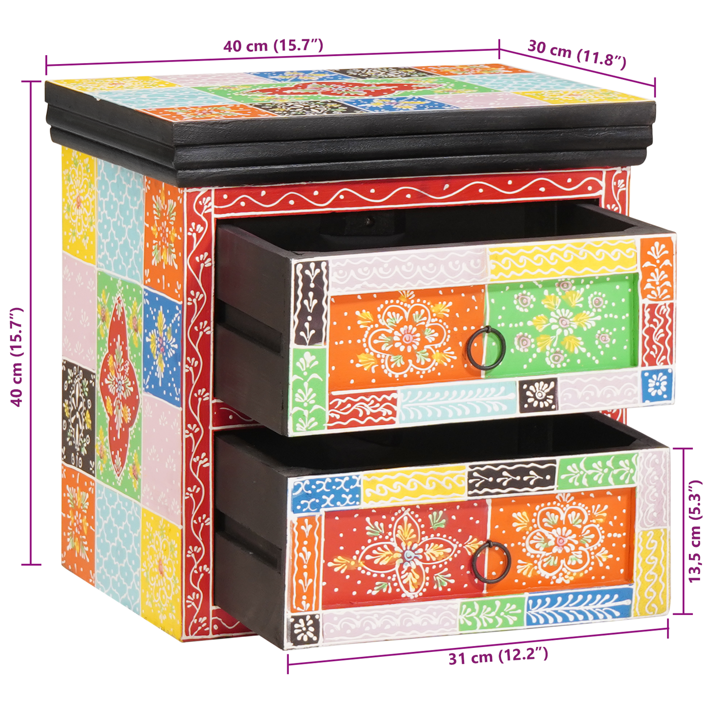 Bedside Cabinet Multicolour 40x30x40 cm Solid Wood Mango