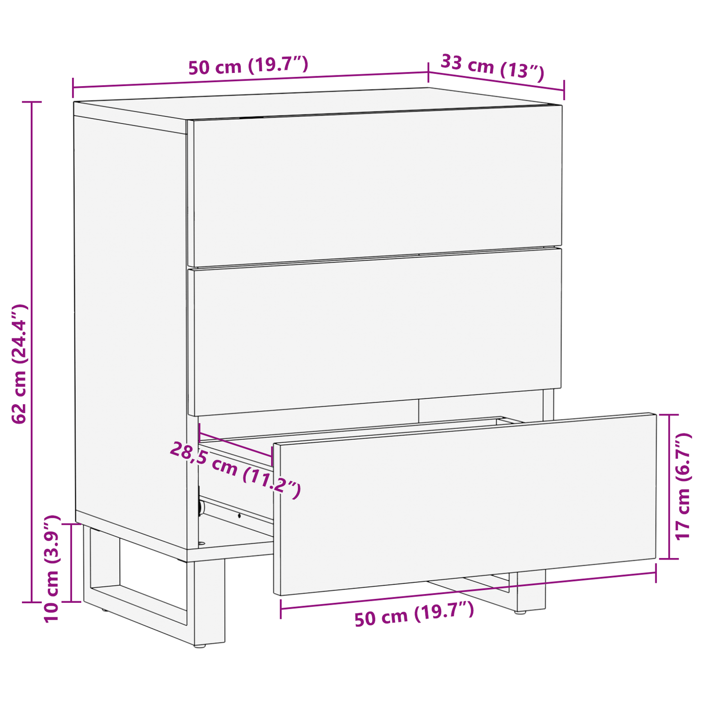 Bedside Cabinet 50x33x60 cm Solid Wood Mango