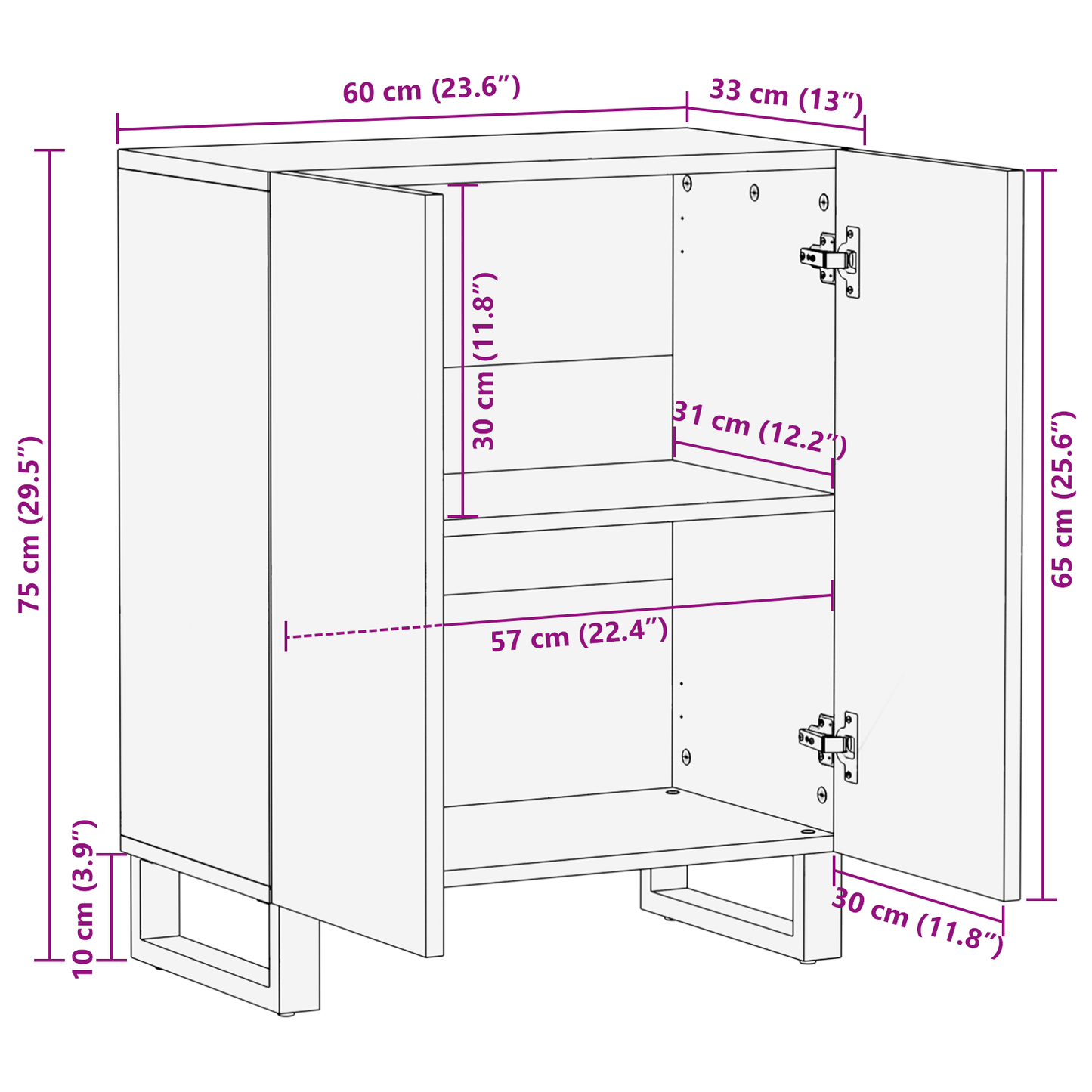 Sideboard 60x33.5x75 cm Solid Wood Mango
