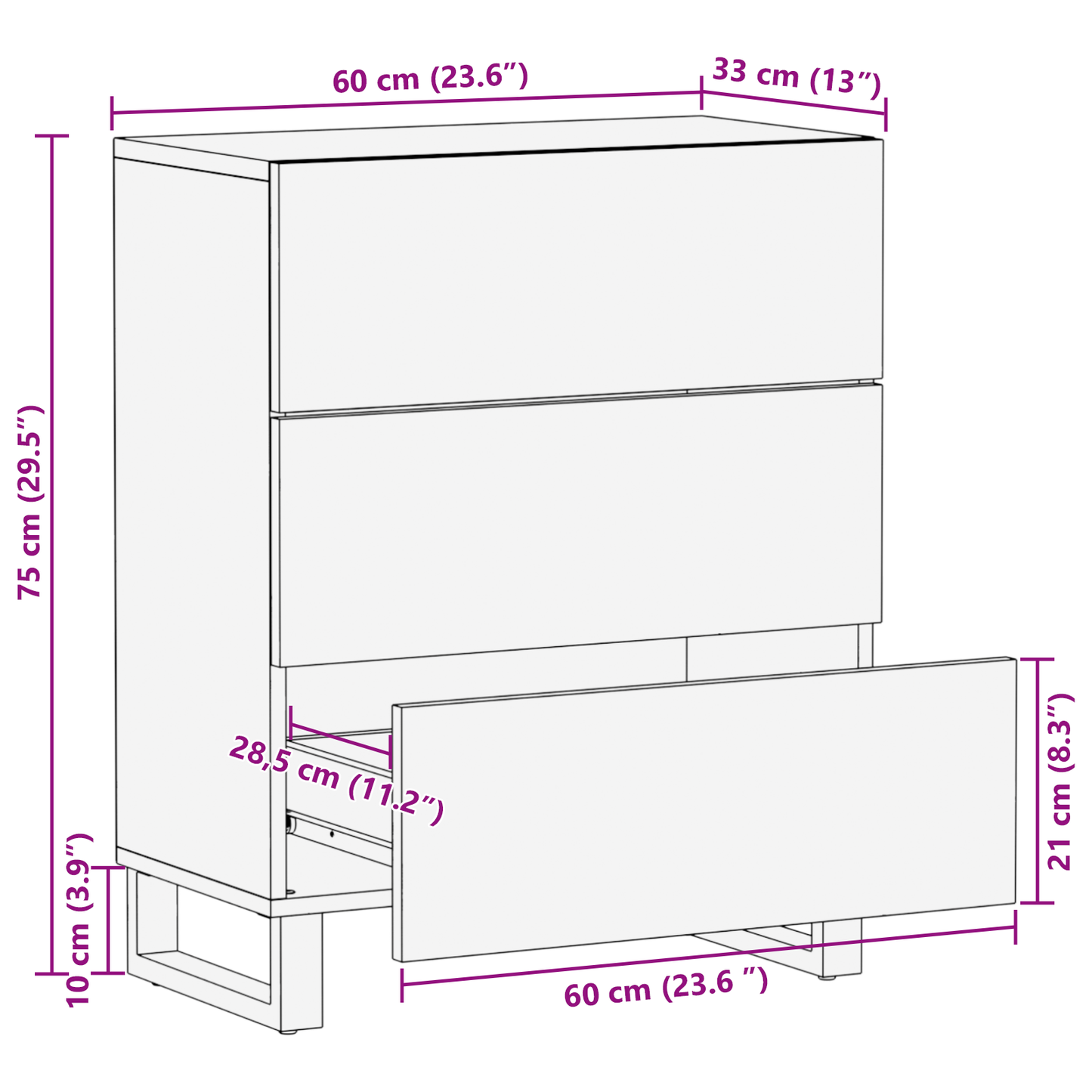 Sideboard 60x33,5x75 cm Solid Wood Mango
