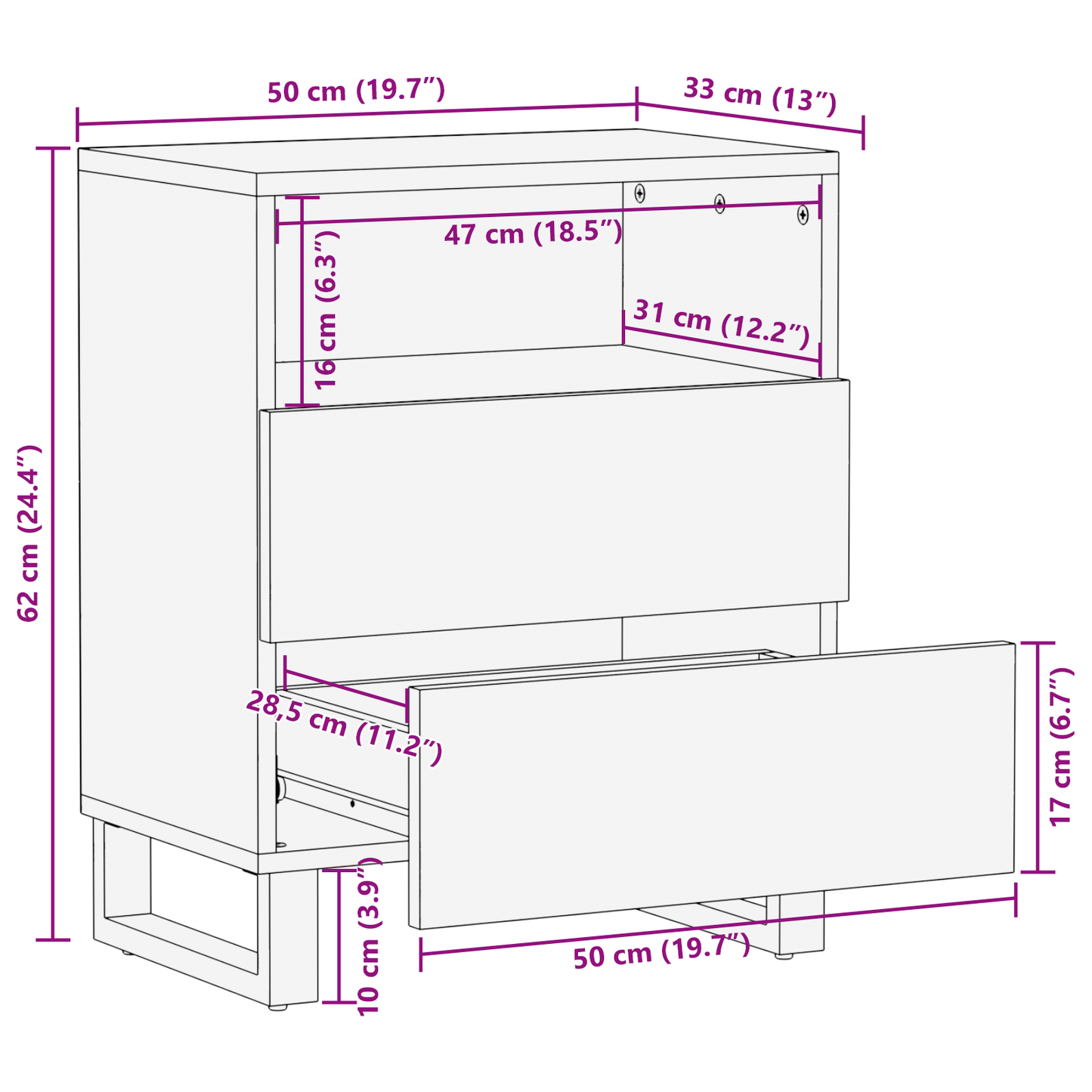 Bedside Cabinet 50x33x60 cm Solid Wood Mango & Engineered Wood