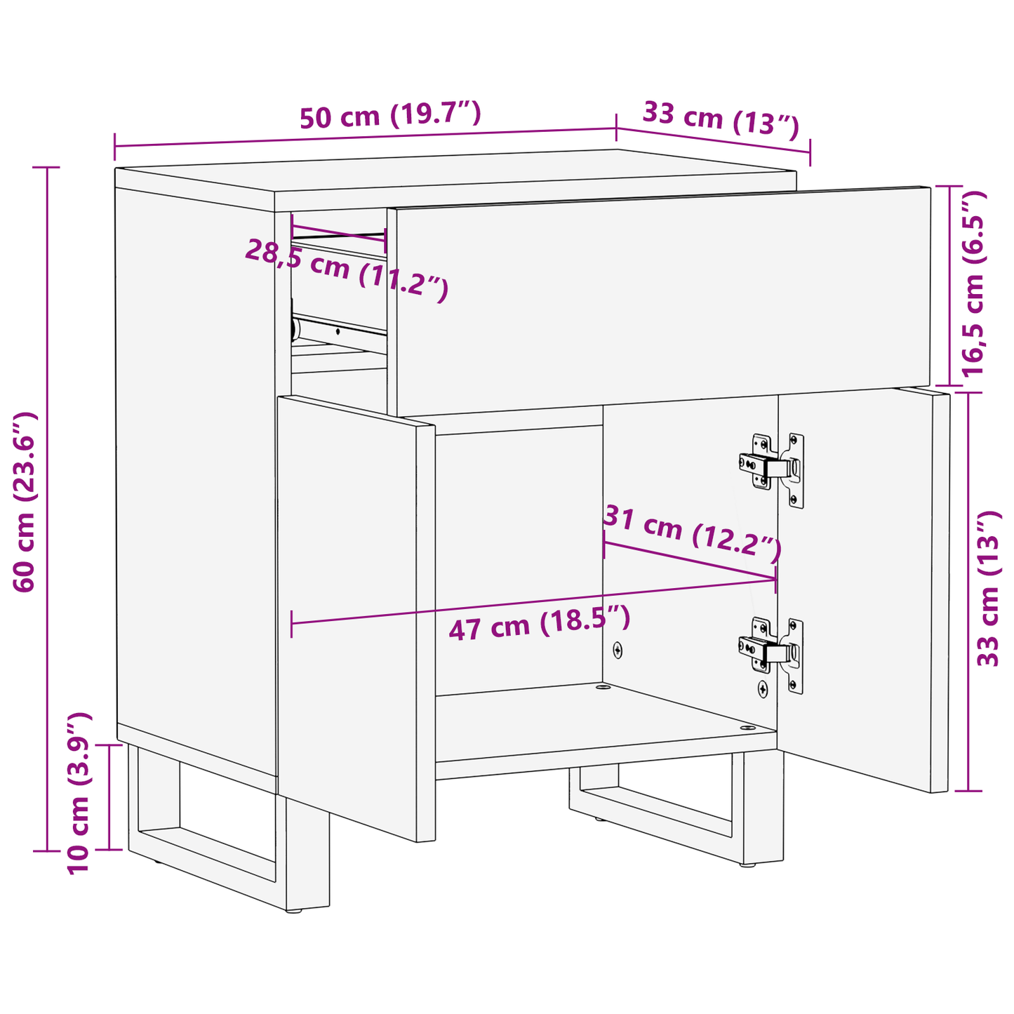 Bedside Cabinet 50x33x60 cm Solid Wood Mango