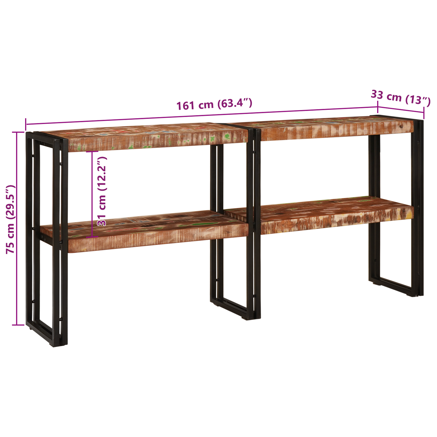 Console Table 160x33x75 cm Solid Wood Reclaimed