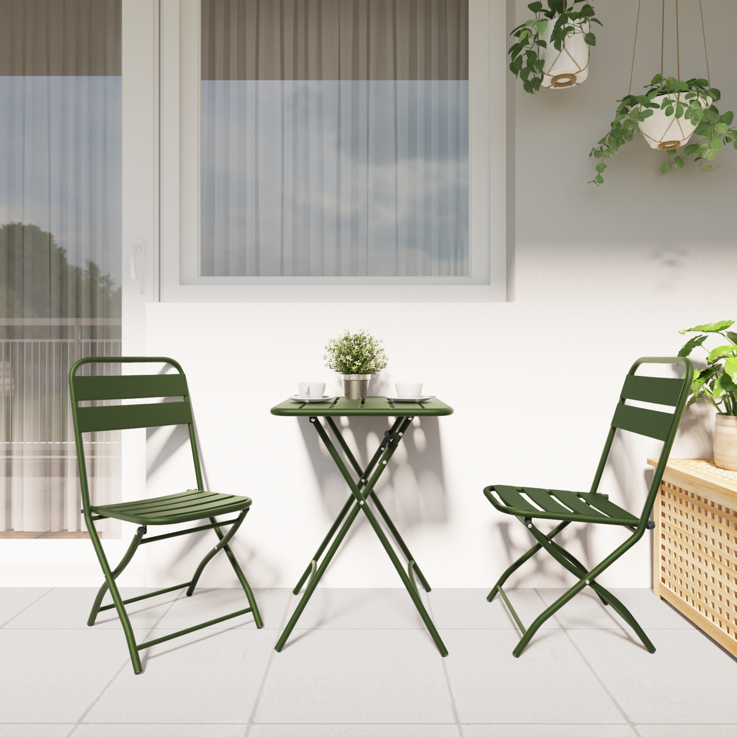 Folding Garden Chairs 2 pcs Dark Green 42x52x82 cm Powder-coated Steel