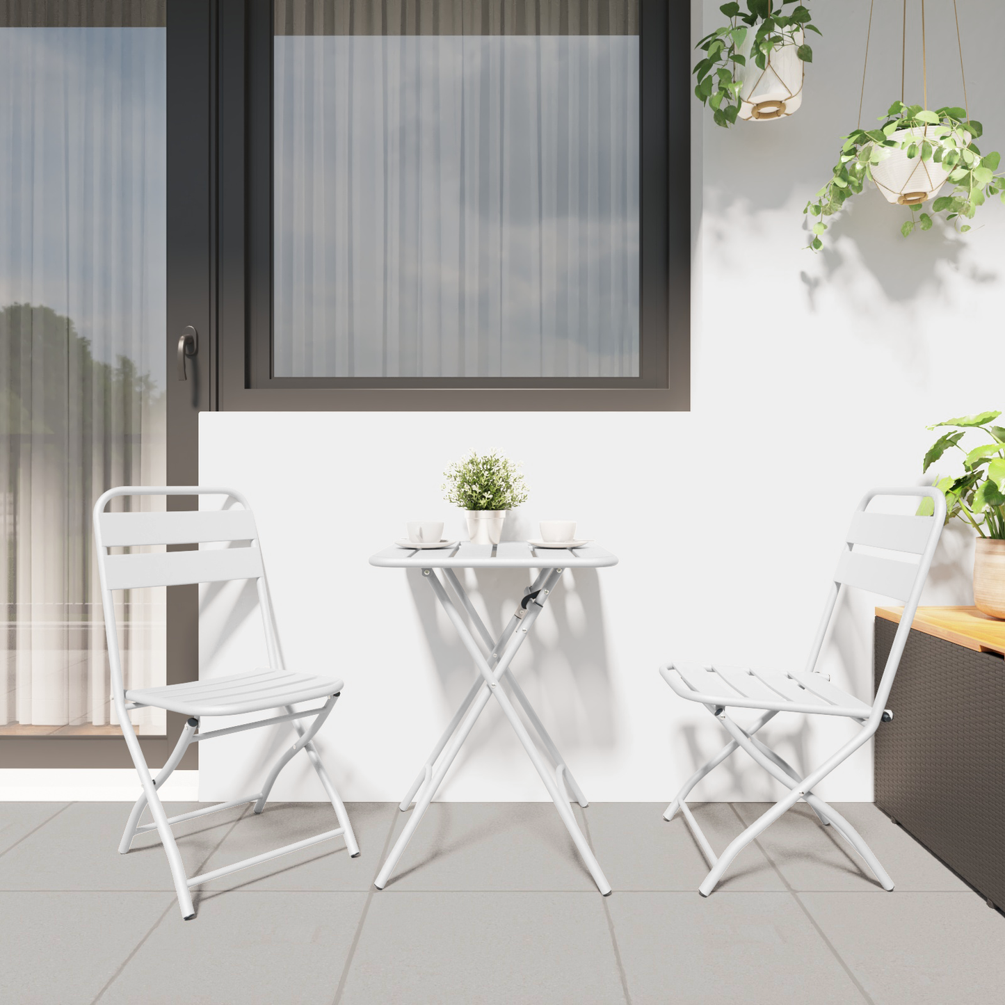 Folding Garden Chairs 2 pcs White Steel