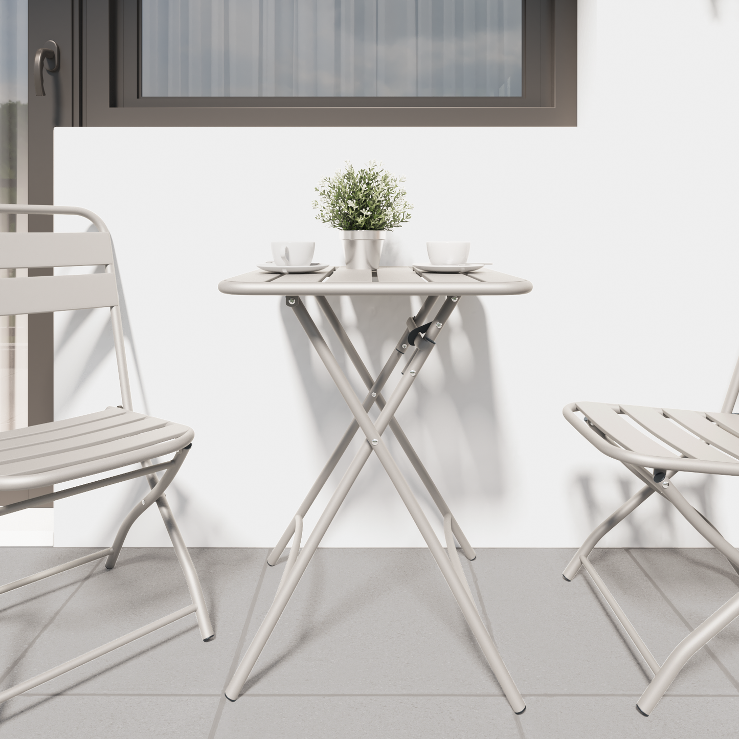 Folding Garden Table Beige 55x55x73 cm Steel