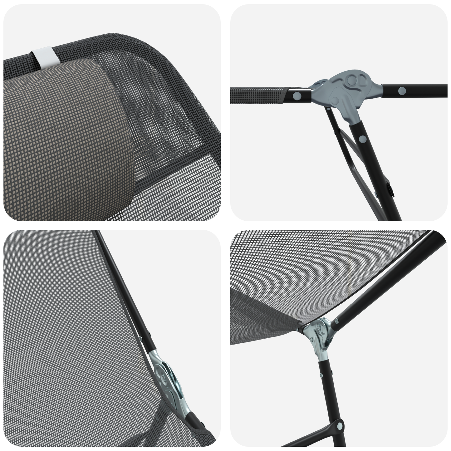 Folding Sun Lounger with Headrest Grey Textilene