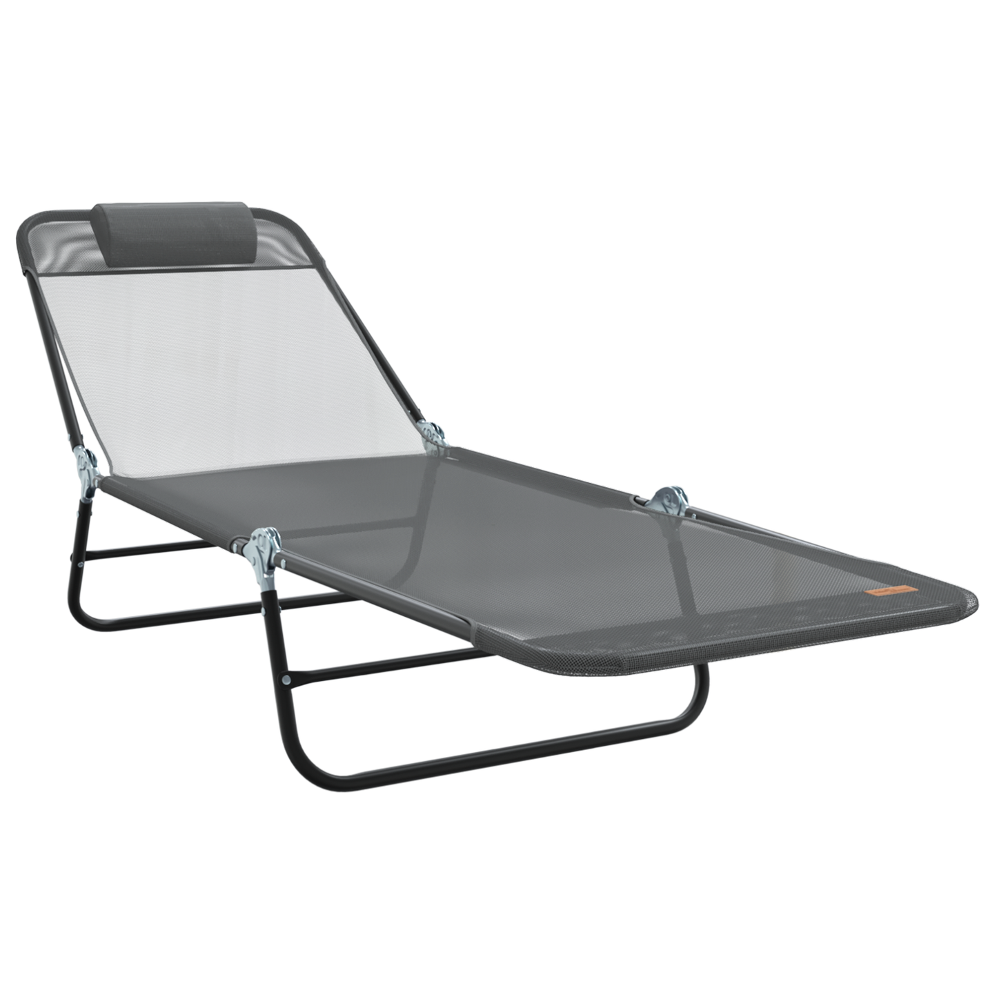Folding Sun Lounger with Headrest Grey Textilene