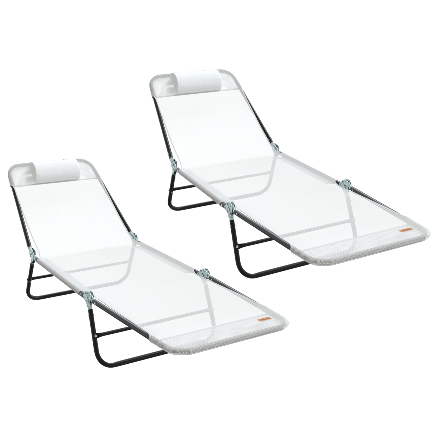 Folding Sun Loungers 2 pcs with Headrest Cream Textilene