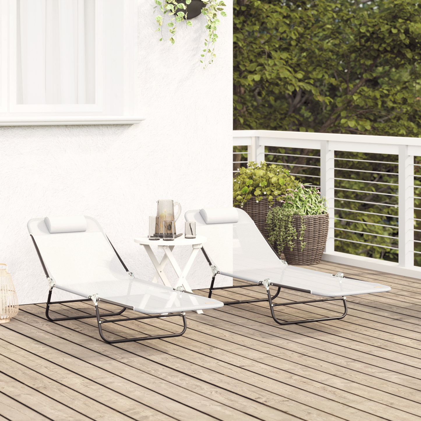 Folding Sun Loungers 2 pcs with Headrest Cream Textilene