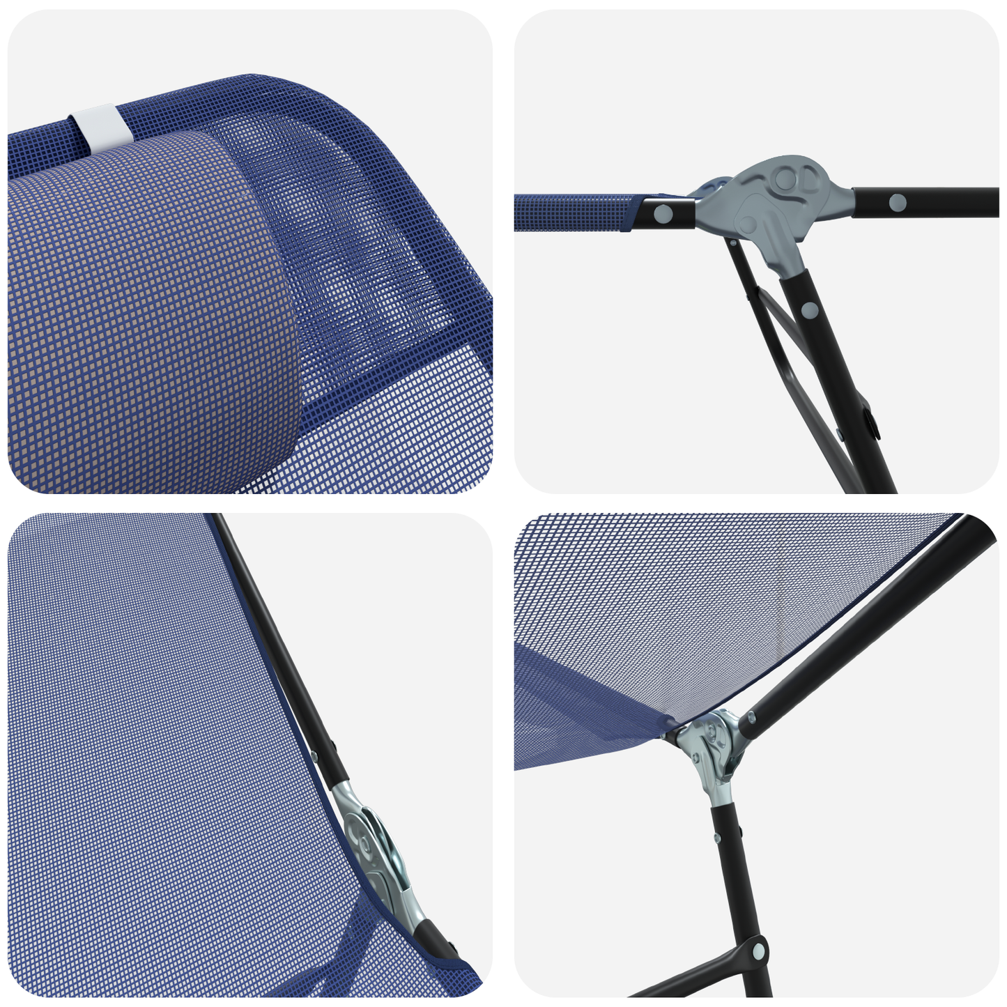 Folding Sun Loungers 2 pcs with Headrest Navy Textilene