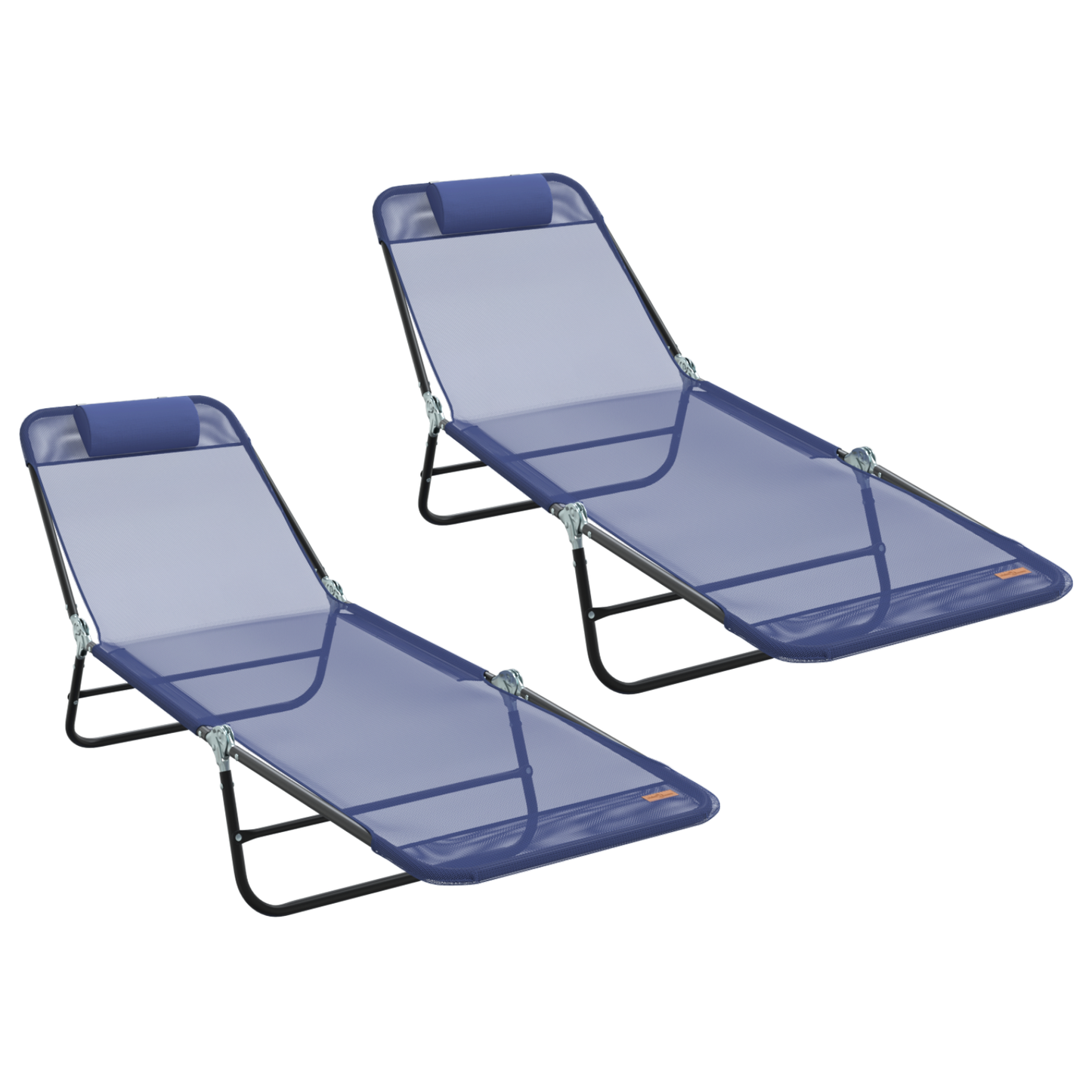 Folding Sun Loungers 2 pcs with Headrest Navy Textilene