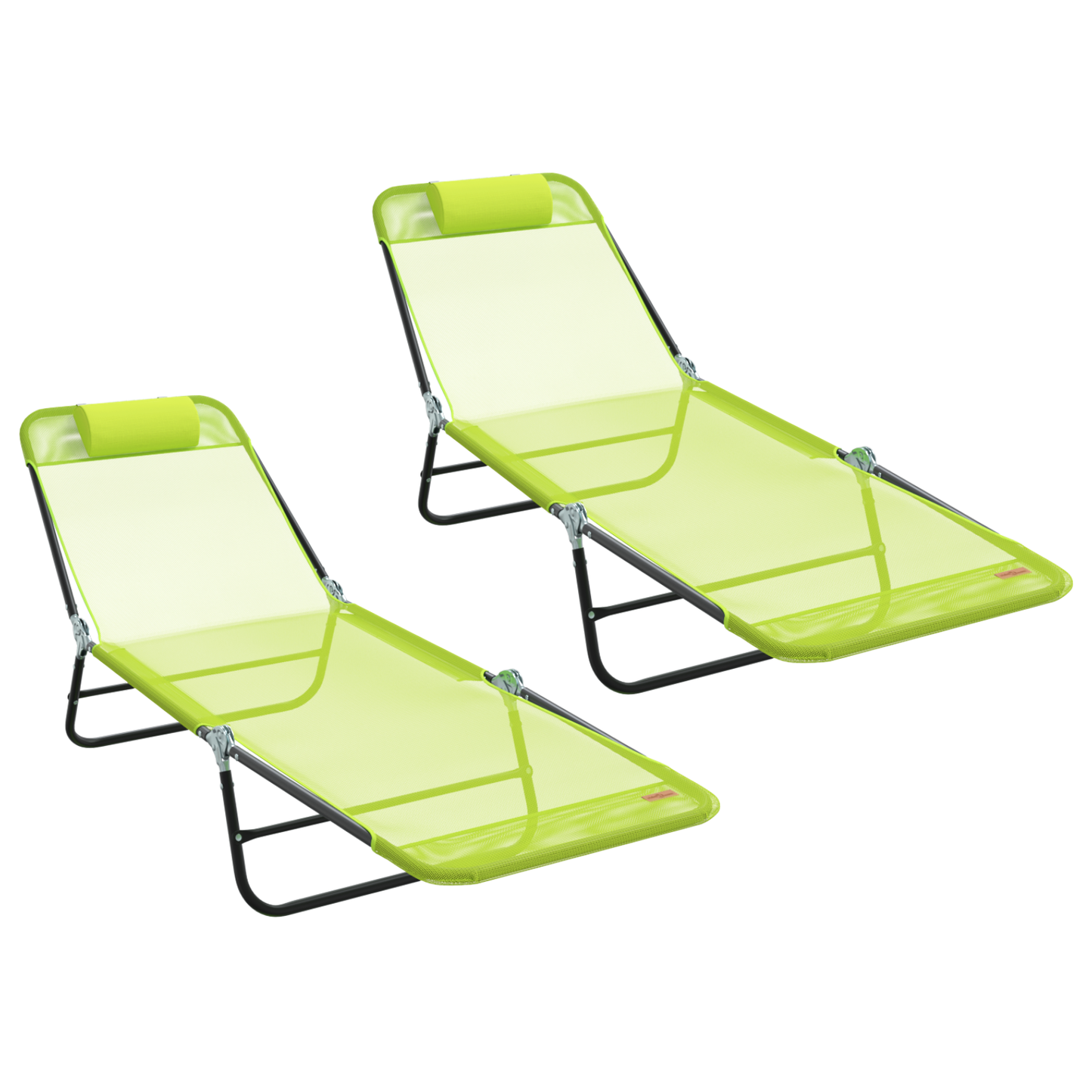 Folding Sun Loungers 2 pcs with Headrest Green Textilene