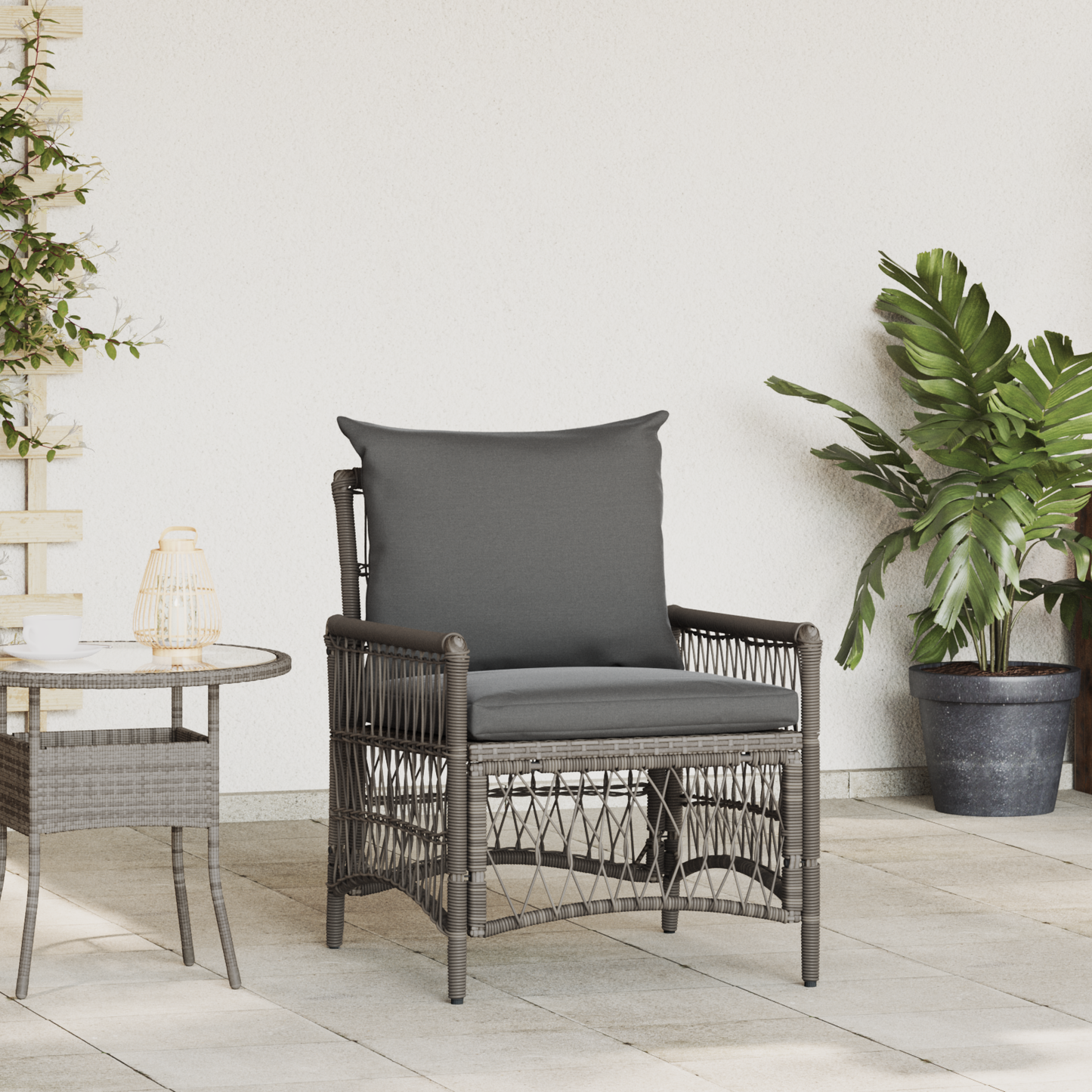 Garden Chair with Cushions Grey Poly Rattan
