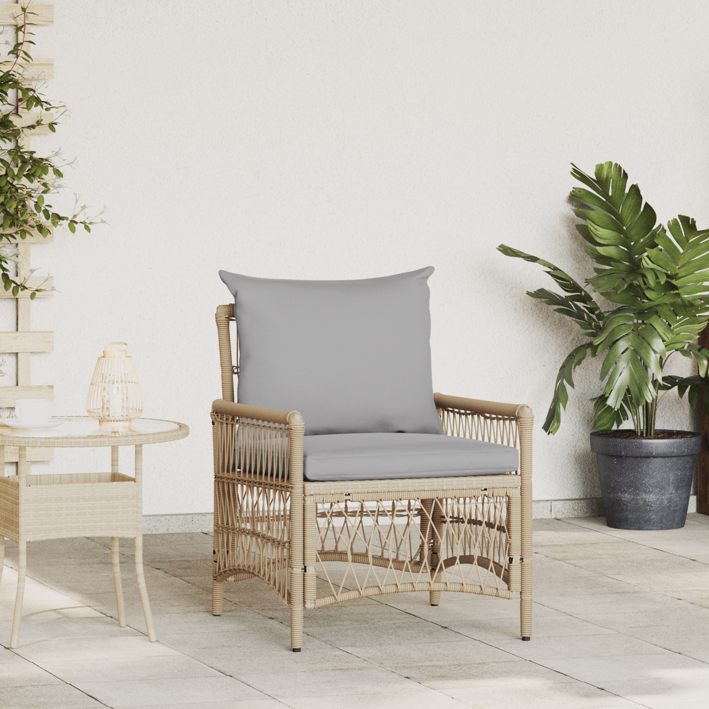 Garden Chair with Cushions Beige 60x70x78 cm Poly Rattan