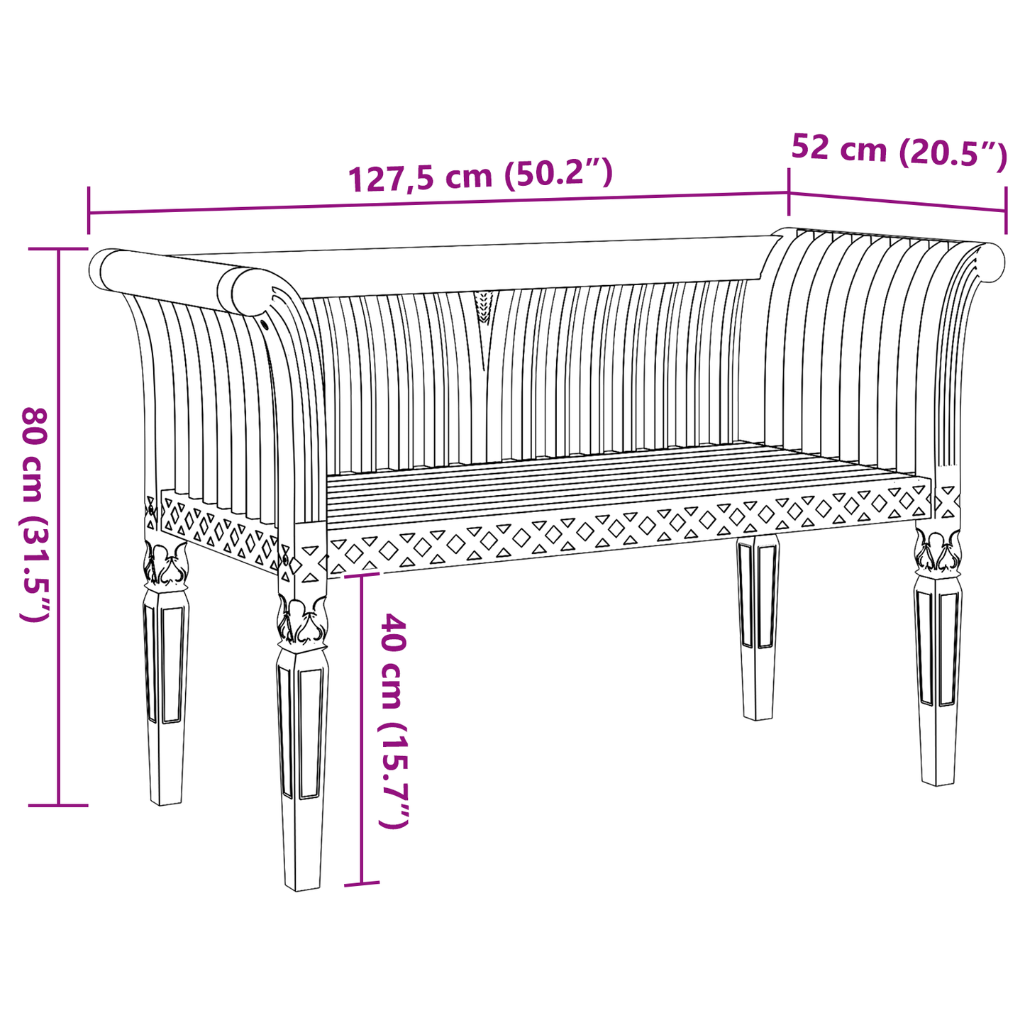 Garden Bench 127.5x52x80 cm Solid Wood Teak