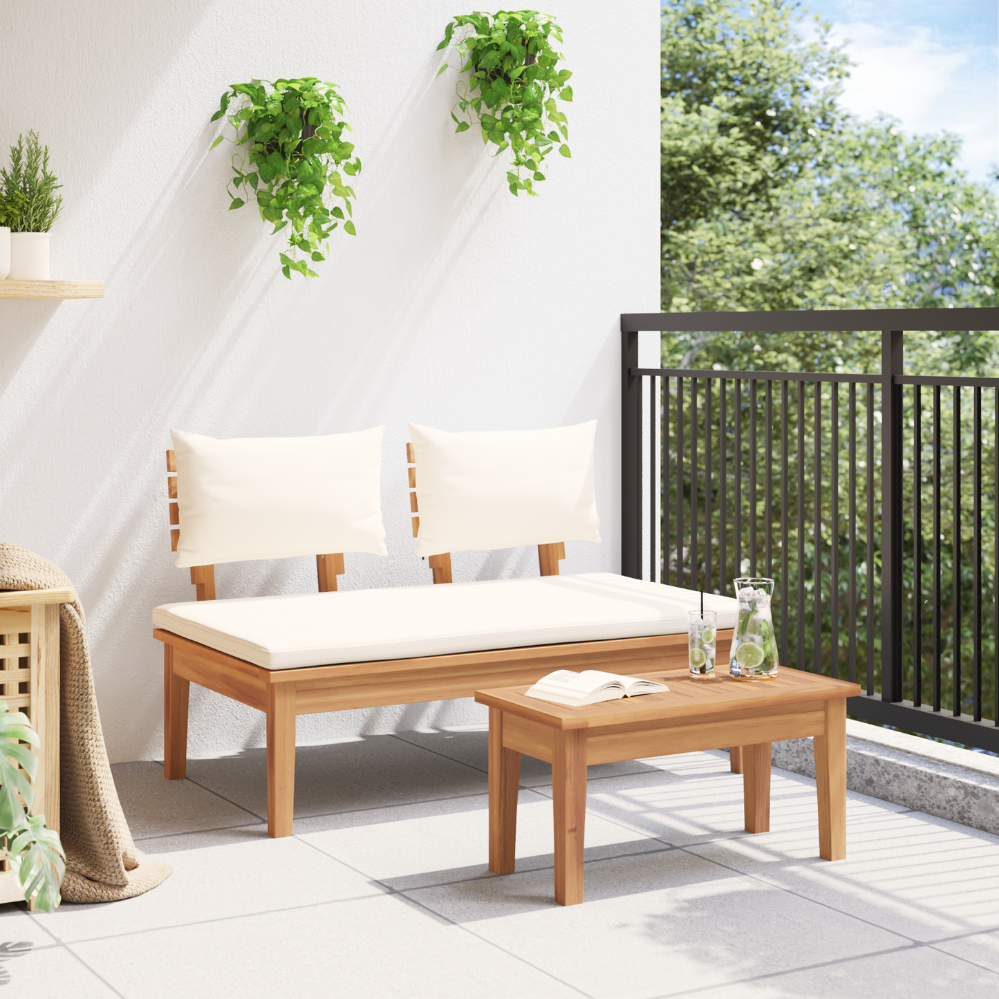 2 Piece Garden Bench Set Solid Wood Teak