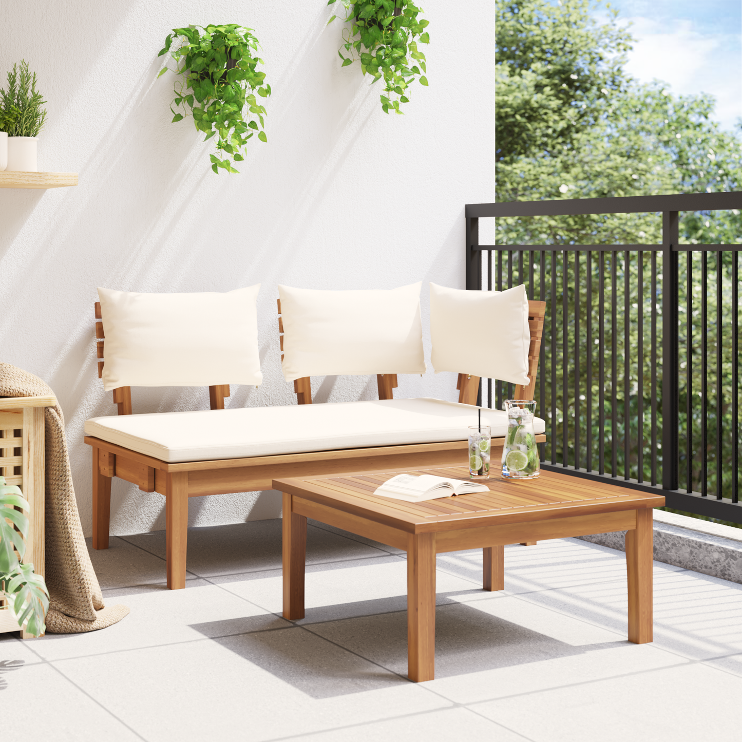 2 Piece Garden Bench Set Solid Wood Teak