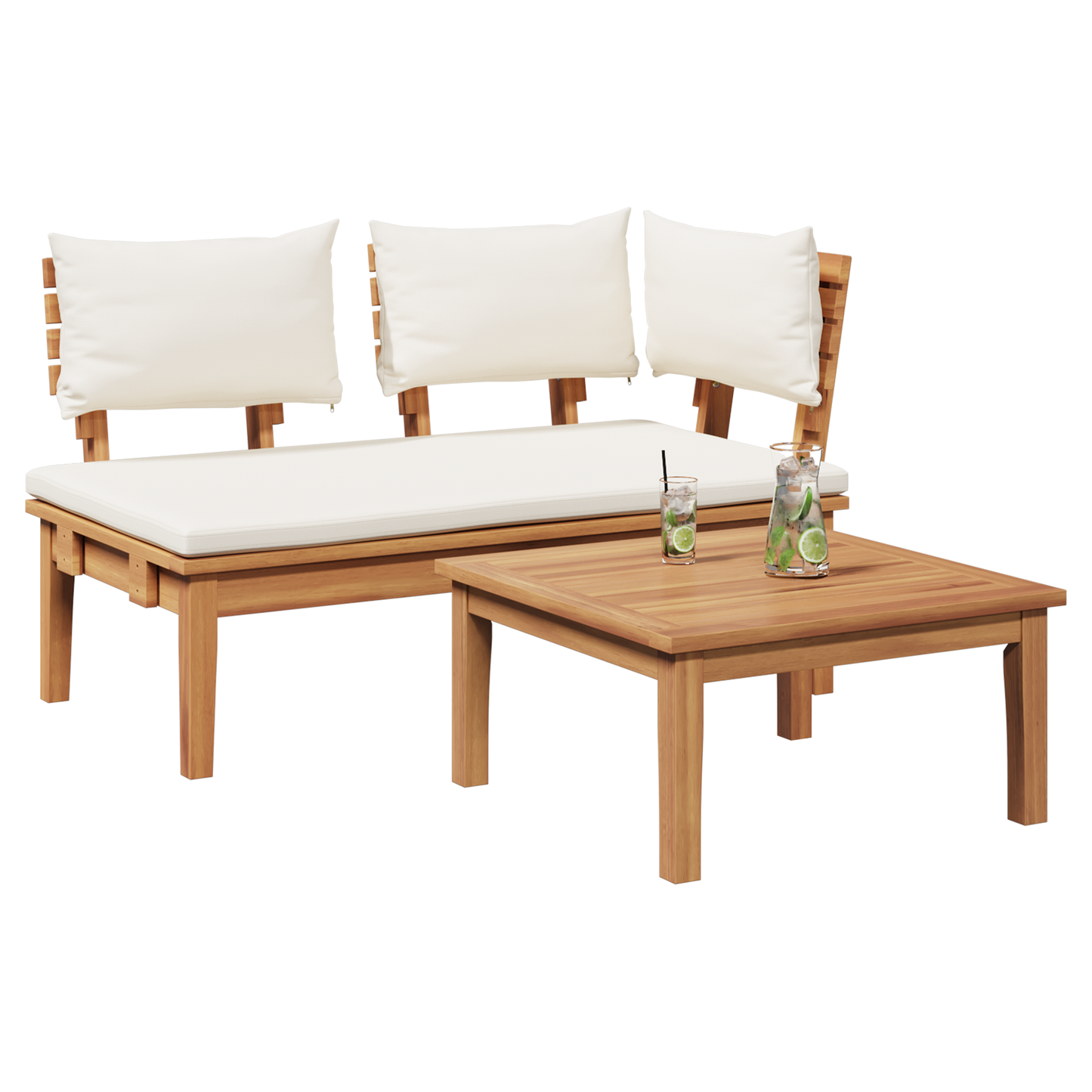 2 Piece Garden Bench Set Solid Wood Teak