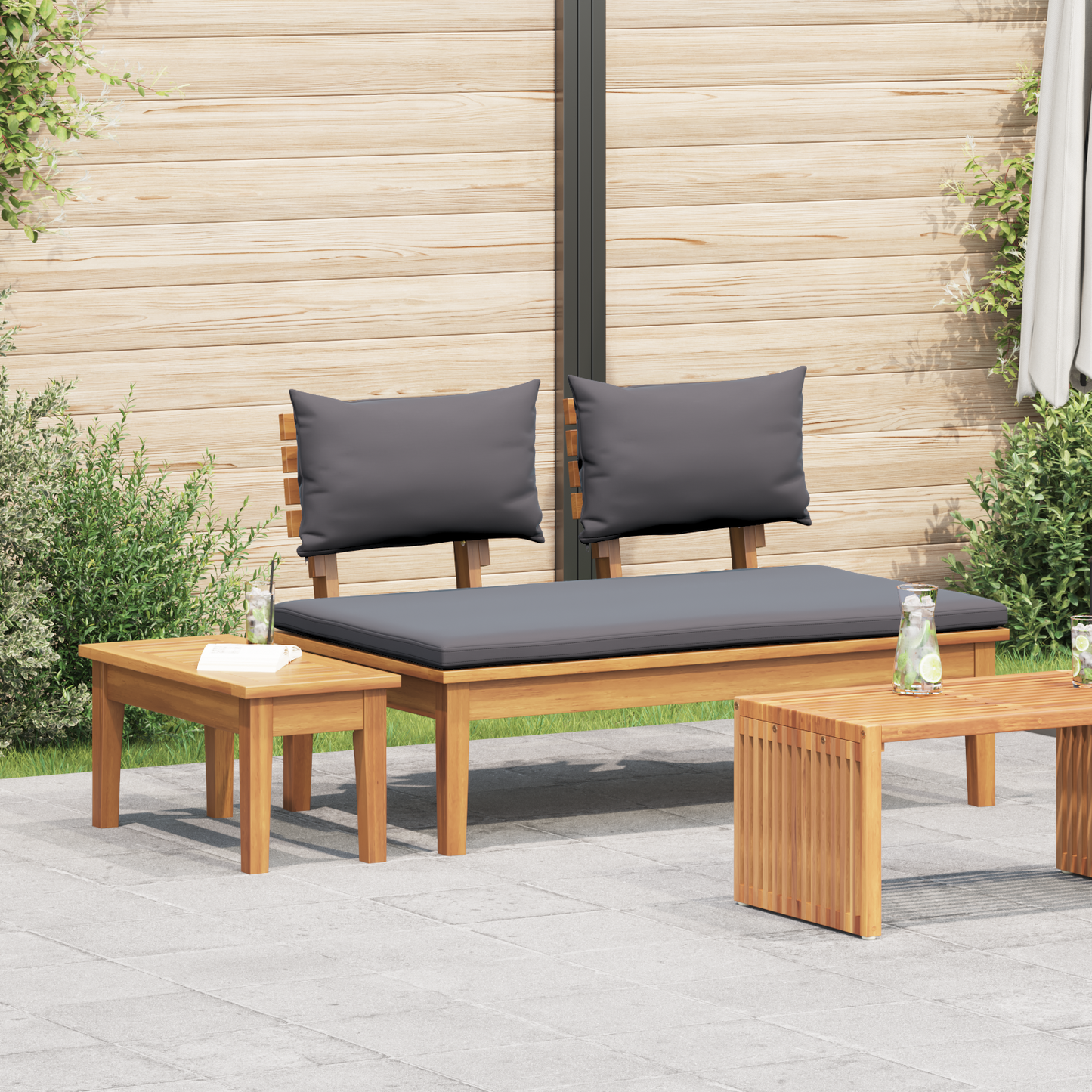2 Piece Garden Bench Set Solid Wood Teak