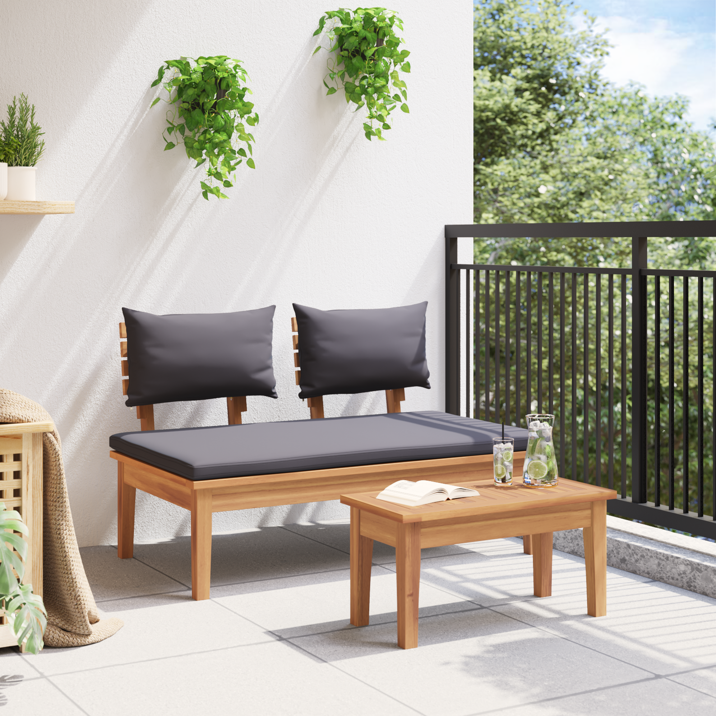 2 Piece Garden Bench Set Solid Wood Teak