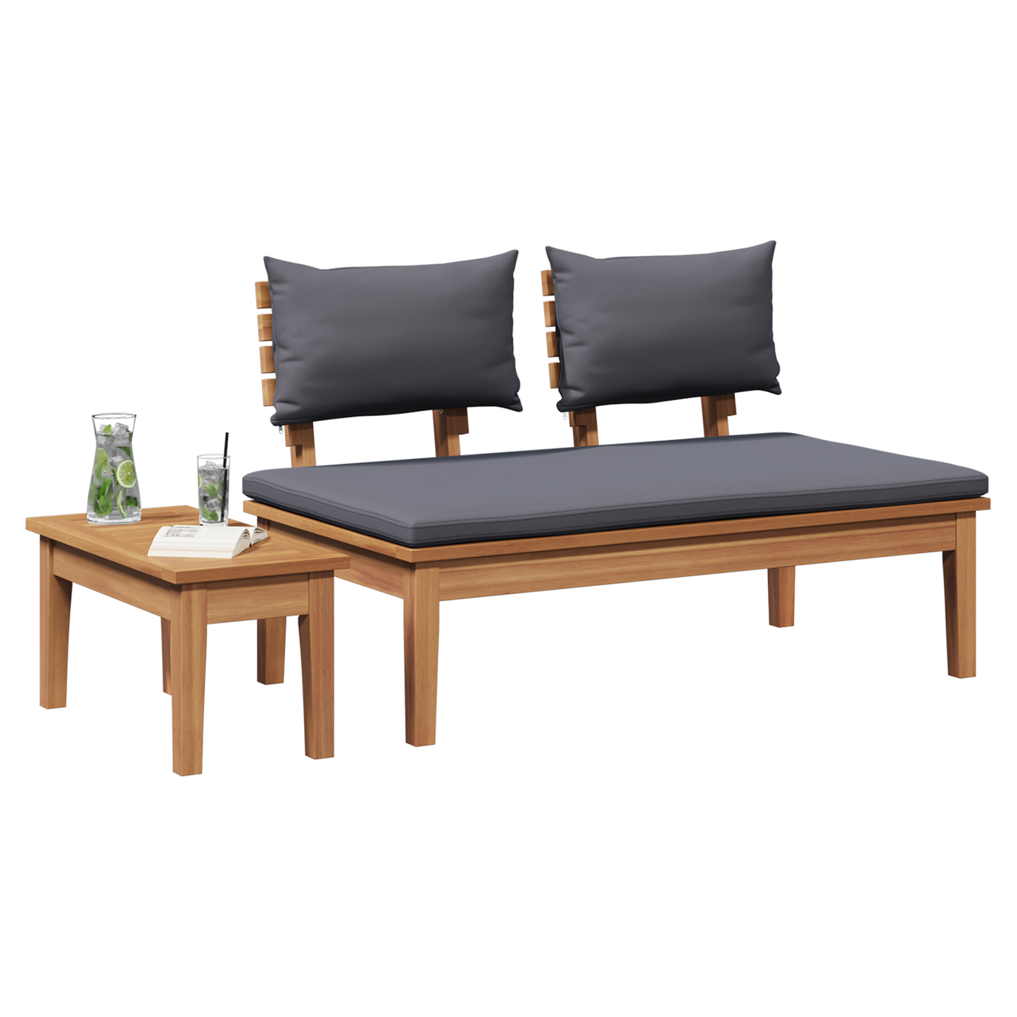 2 Piece Garden Bench Set Solid Wood Teak