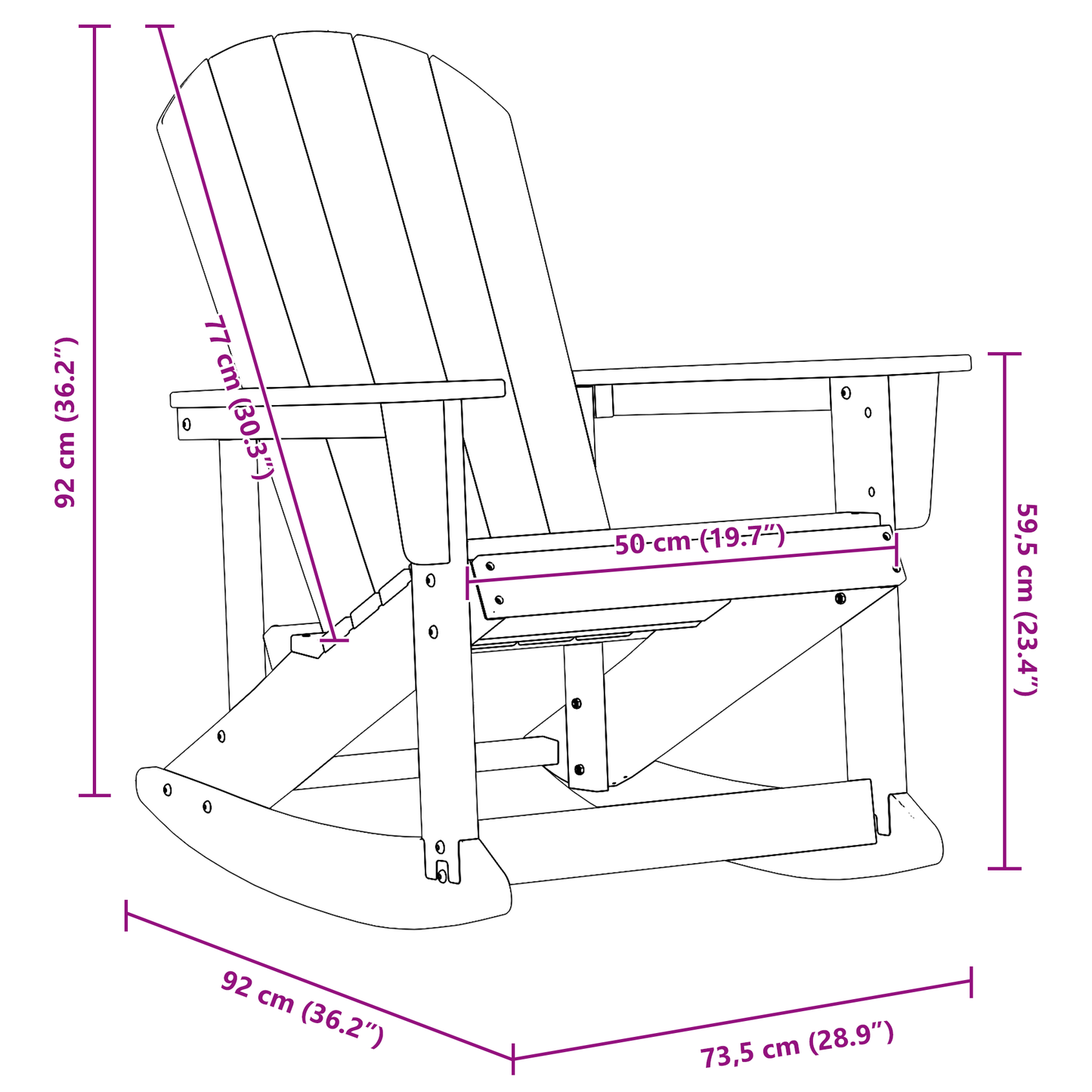 Adirondack Rocking Chair White 73.5x92x90 cm HDPE